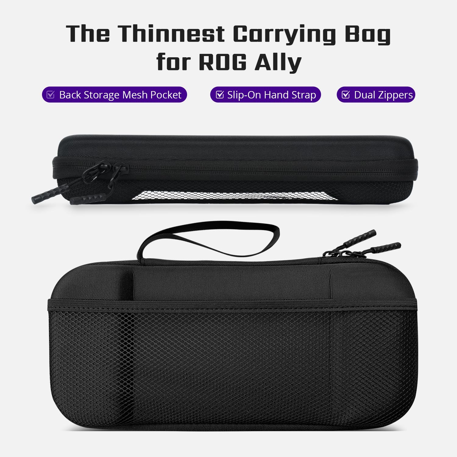 Ultra Thin ASUS ROG Ally Carrying Case - 900D Premium Nylon with Mesh Pocket - Lightweight Travel Bag - Dustproof & Scratch Resistant Gaming Accessory (Black) - Perfect for Travel, Commuting & Gaming On-The-Go