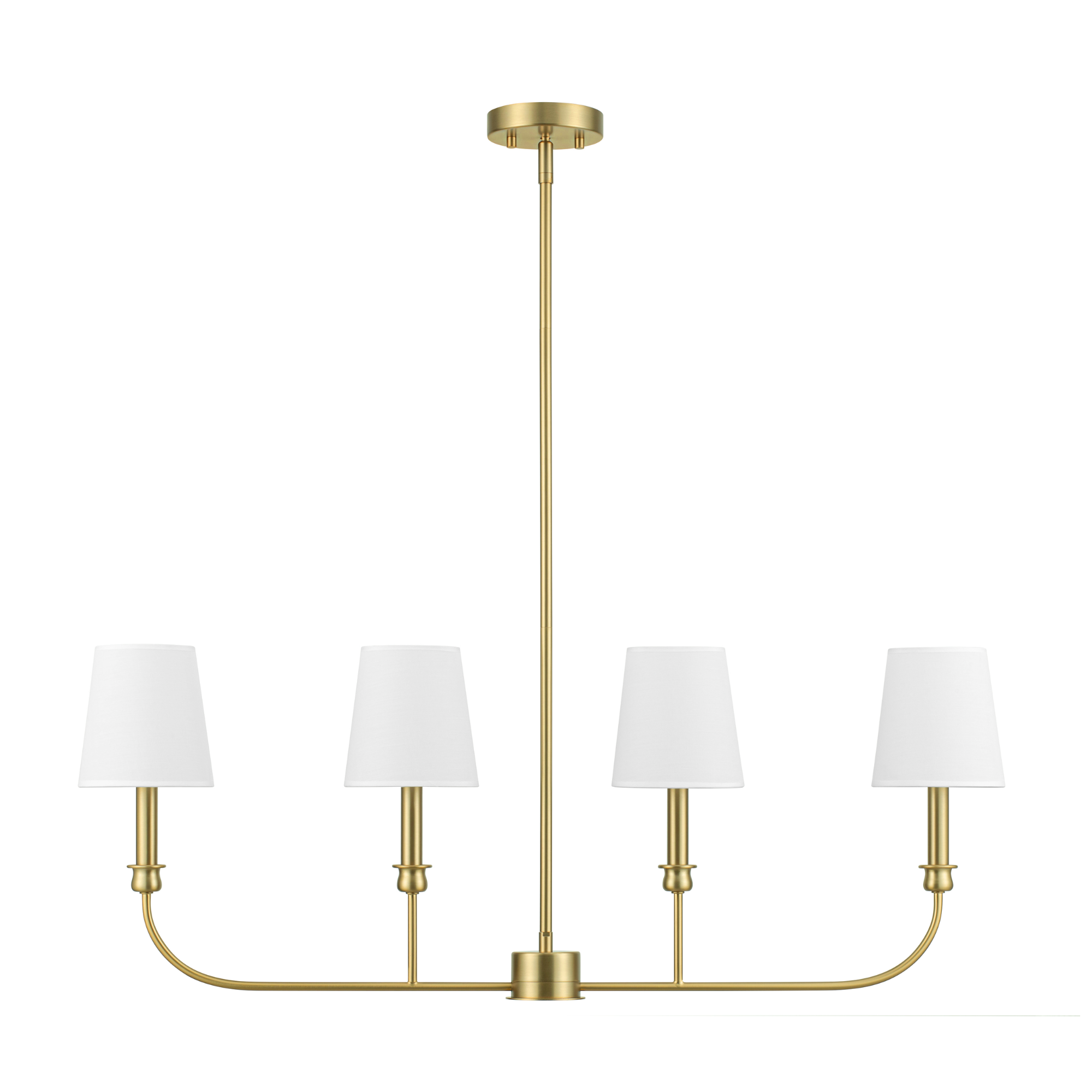 4-Light Billet Linear Chandelier with Brushed Gold Finish & Fabric Shades - Modern Dining Room Pendant Lighting for Kitchen Island, Bedroom or Entryway