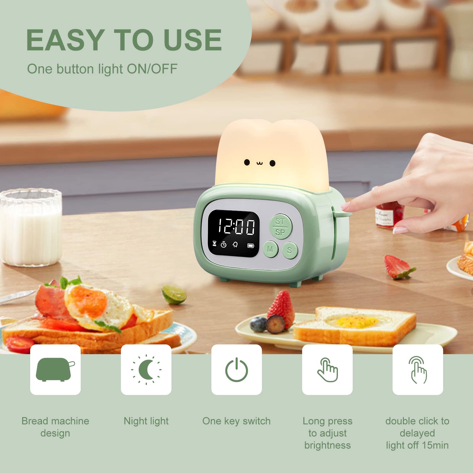 QANYI Small Timer Clock Toaster Lamp - Cute Night Light with Digital Alarm Clock & Time Management Tool for Kids | ABS+PC Material | Perfect Birthday Gift for Toddlers, Boys & Girls | Ideal for Bedrooms, Study Rooms & Kids' Rooms