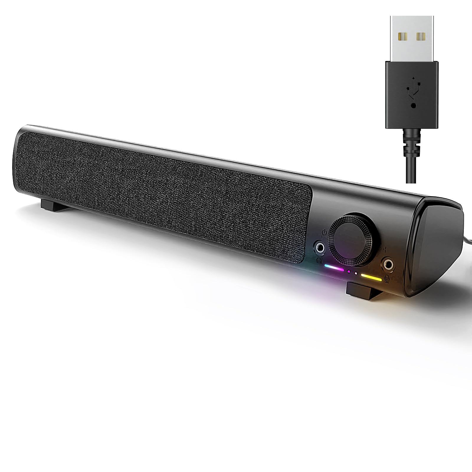 HPYLIF·H USB Powered Computer Speakers with 3.5mm AUX - PC Gaming Sound Bar for Desktop & Laptop | Superb Stereo Sound, Plug-n-Play, Headphone & Mic Jack | Perfect for Gaming, Movies & Home Office Setup