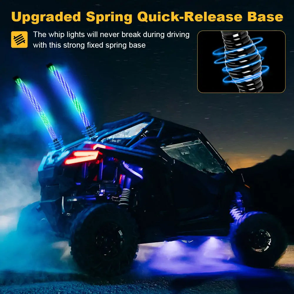 LOYO Spiral RGB Chasing Fat Whip Lights with Flags - Bluetooth APP & Remote Control for Cars, Trucks, Motorcycles | Perfect for Night Rides, Car Shows & Outdoor Parties