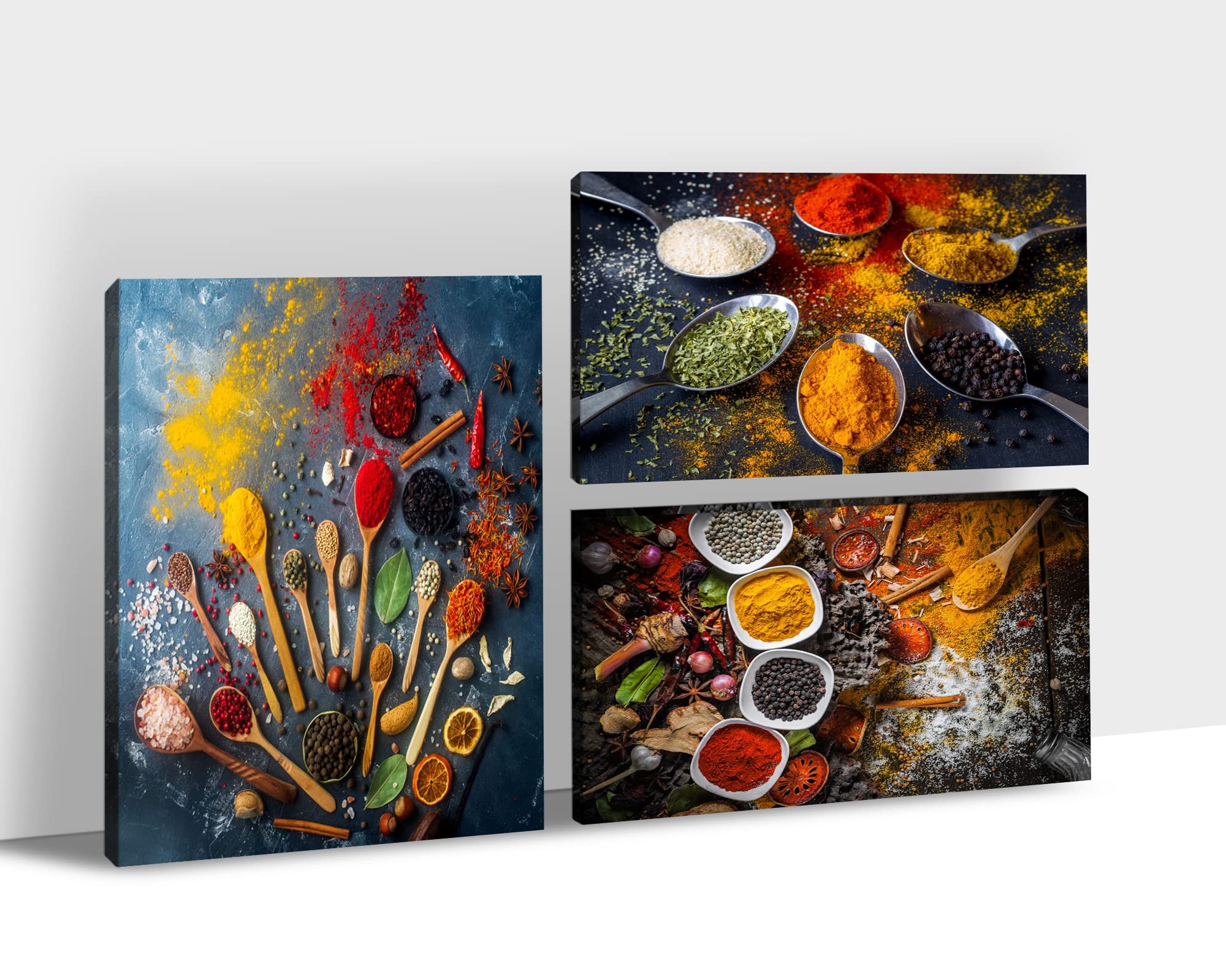 3-Piece Framed Kitchen Wall Art Set - Vintage Spice & Spoon Canvas Decor for Modern Kitchens & Restaurants (24x36x3) | Perfect for Home, Cafe & Dining Room Decorations