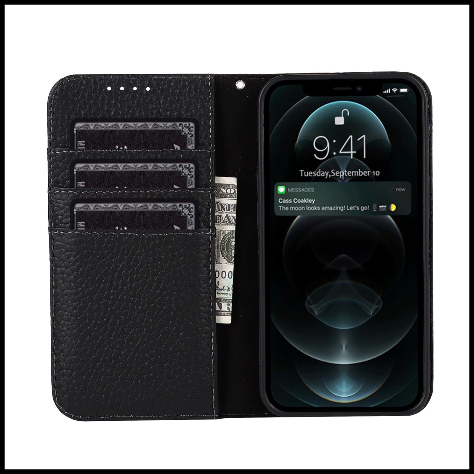 Premium FROLAN Flip Wallet Case for iPhone 13 Pro Max (6.7 Inch) - Luxury Cow Leather with Card Slots | Shockproof Drop Protection | Perfect for Business & Travel - Black