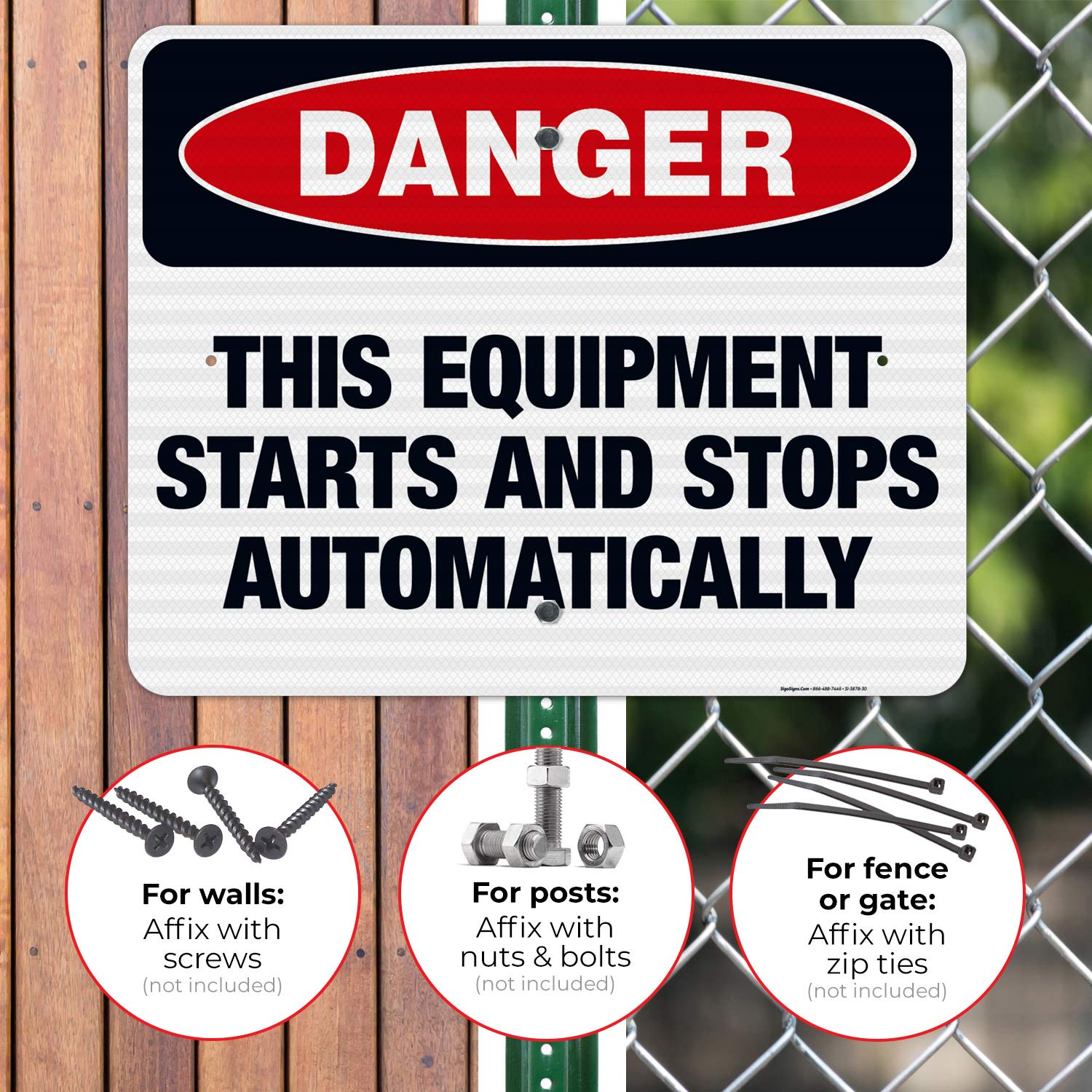 3M EGP Reflective OSHA Danger Sign - 'This Equipment Starts and Stops Automatically' - 24x30 Inches, .080 Aluminum, Fade Resistant for Indoor/Outdoor Use - Made in USA | Perfect for Factory Safety, Construction Sites & Hazardous Equipment Areas