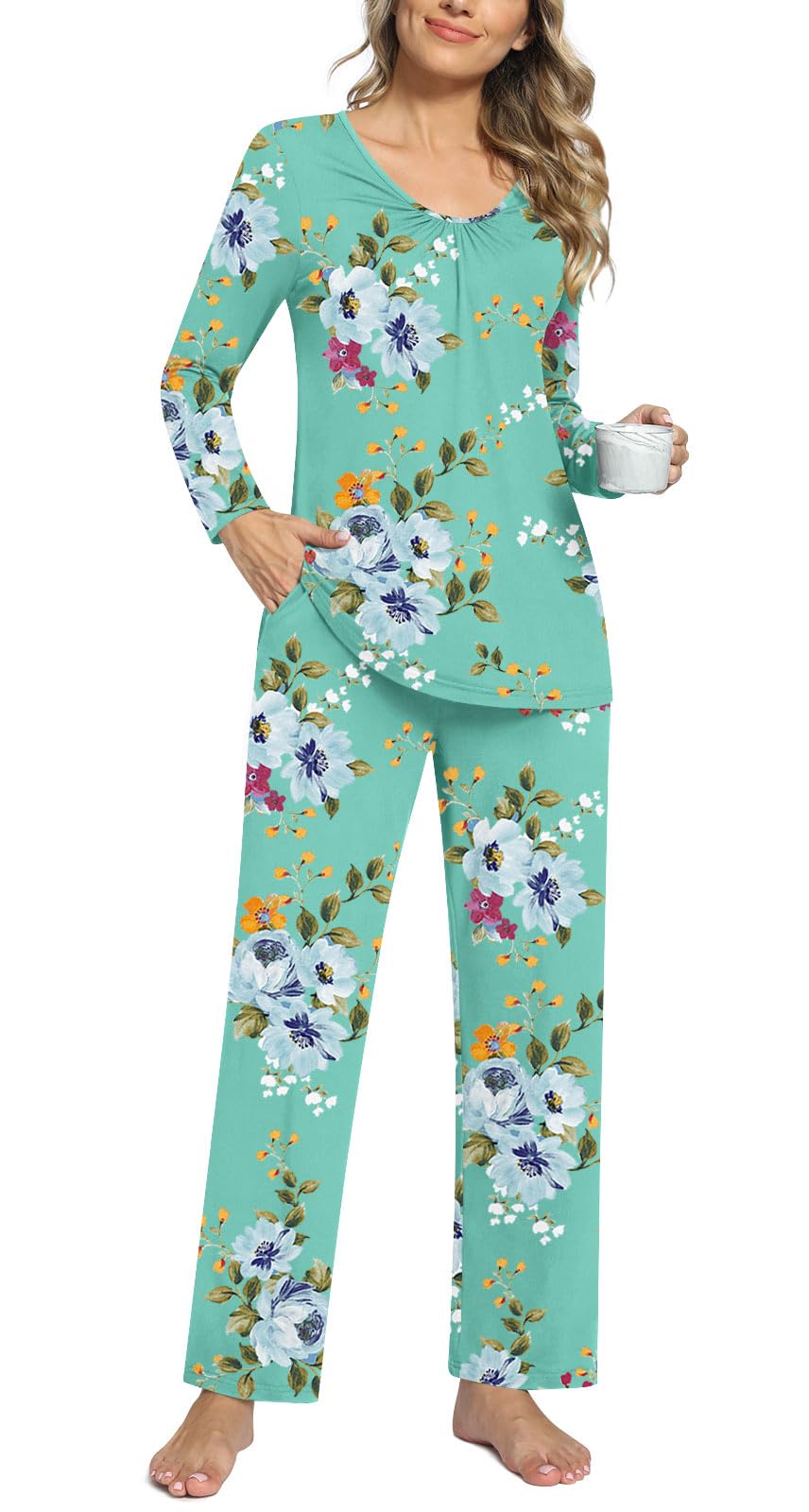 Anyally Women's 2-Piece Pajama Set with Pockets for Fall Sleepwear | Cozy Home & Travel Outfit
