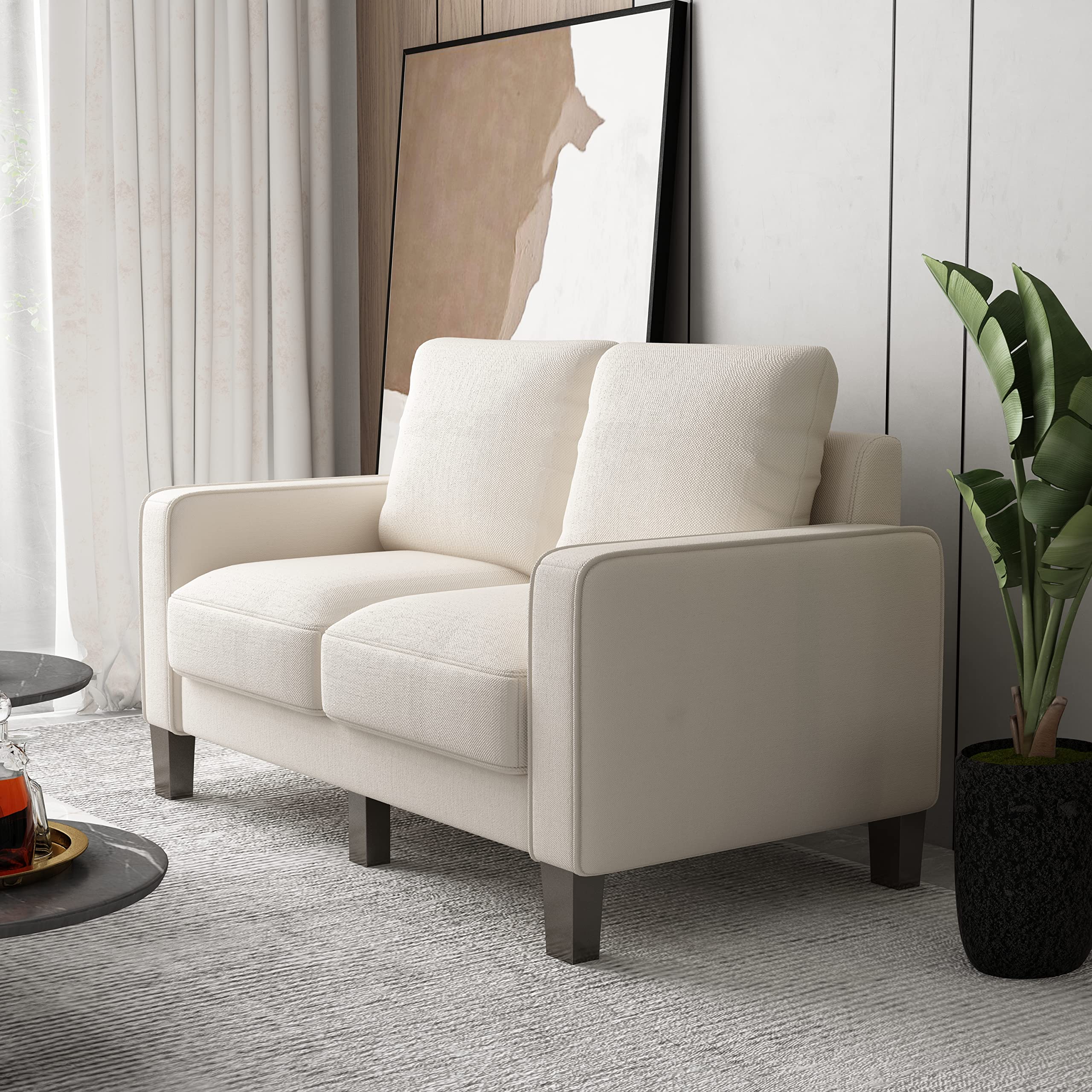 Kevinplus Modern 2-Seat Loveseat Sofa - Linen Upholstered Couch for Living Room, Home Office & Small Spaces - Comfortable Beige Furniture for Apartments, Dorms & Cozy Reading Nooks