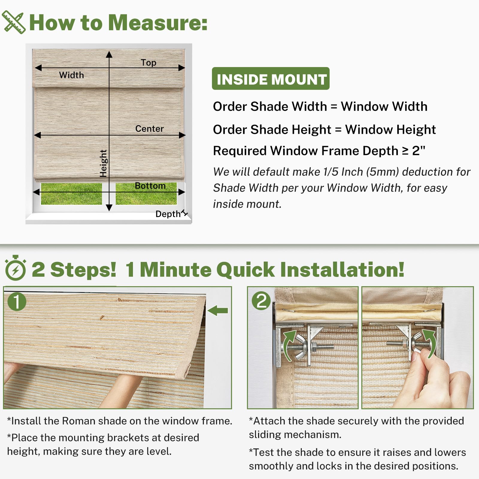 No Drill Cordless Roman Shades - Blackout Linen Window Blinds for Privacy, Easy Installation (21.5