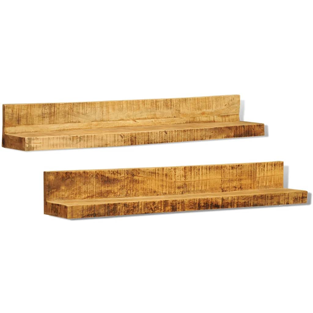 Solid Wood Wall Mounted Display Shelf Set of 2 - Floating Shelves for Home Decor - Natural Wood Wall Storage Shelves for Bedroom, Living Room, Bathroom & Kitchen - Perfect for Displaying Photos, Books & Decorative Items