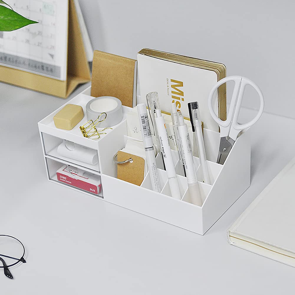 White Cosmetic Organizer with Drawer - Makeup & Skincare Storage Case for Vanity Desk, Dresser, Countertop - Perfect for Bathroom, Office & Beauty Display Organization