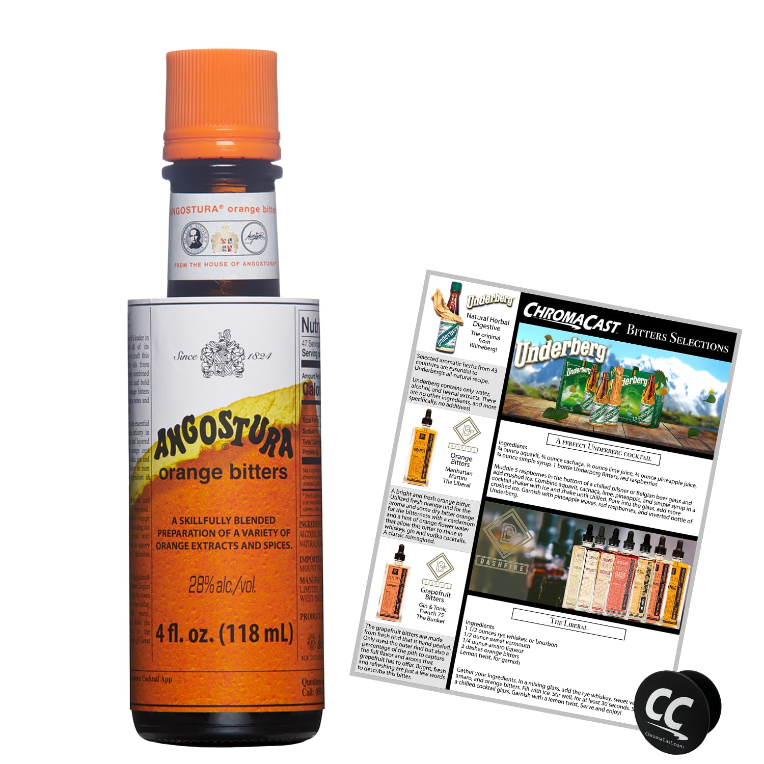 Angostura Orange Bitters 4oz Bottle with Phone Grip, Bitters Recipe Guide – Perfect for Cocktails, Mocktails, and Culinary Creations