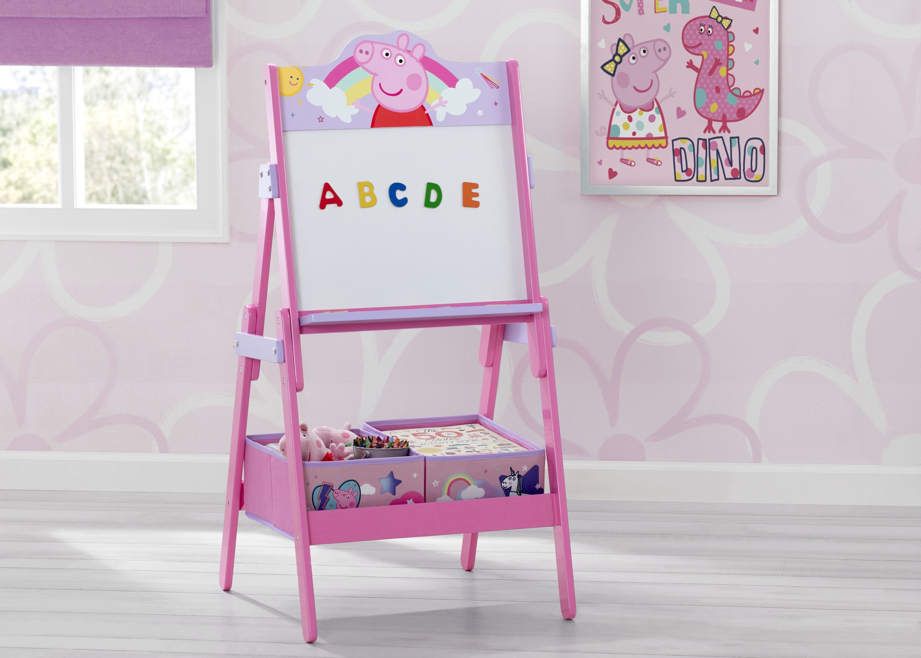 Peppa Pig Wooden Kids Activity Easel with Storage - Double-Sided Magnetic Whiteboard & Chalkboard for Drawing & Learning - Perfect for Home, Classroom & Playroom