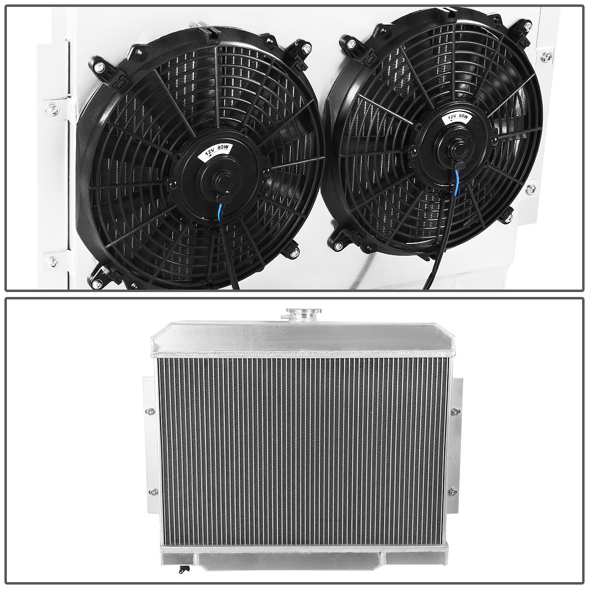 DNA Motoring RA+FS-JEEP73-3 3-Row Aluminum Radiator with Fan Shroud - Compatible with 1972-1983 Jeep CJ5, 1973-1975 CJ6, 1974-1975 Cherokee & 1973 Commando - High Performance Cooling Upgrade for Off-Road & Classic Jeep Restoration Projects