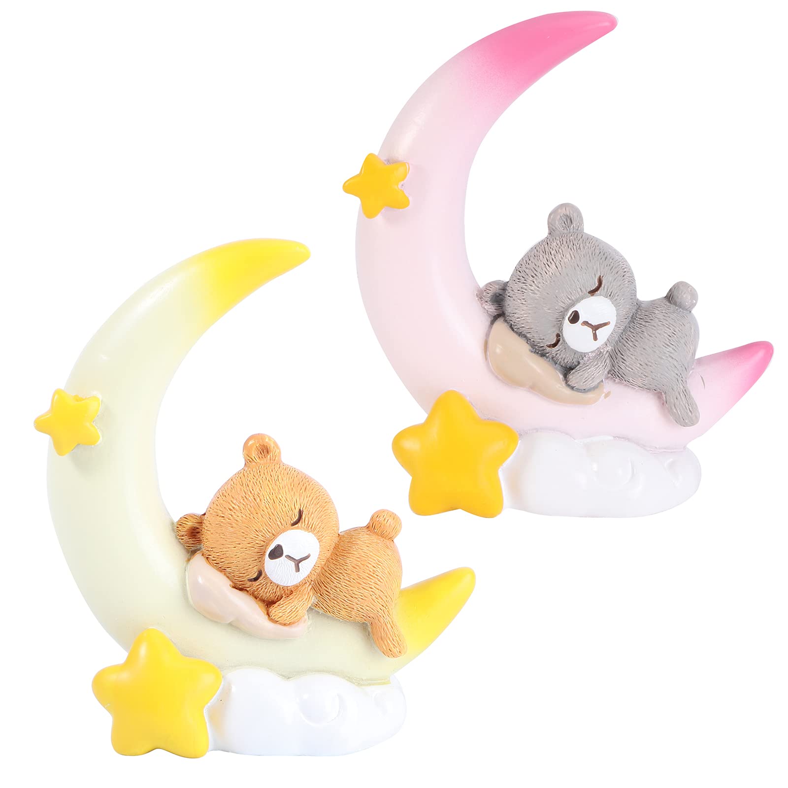 LUOZZY 2-Piece Bear Cake Toppers Set - Adorable Moon Cake & Cupcake Decorations for Baby Shower Party - Perfect for Gender Reveal, Birthday Celebrations & Nursery Themed Desserts