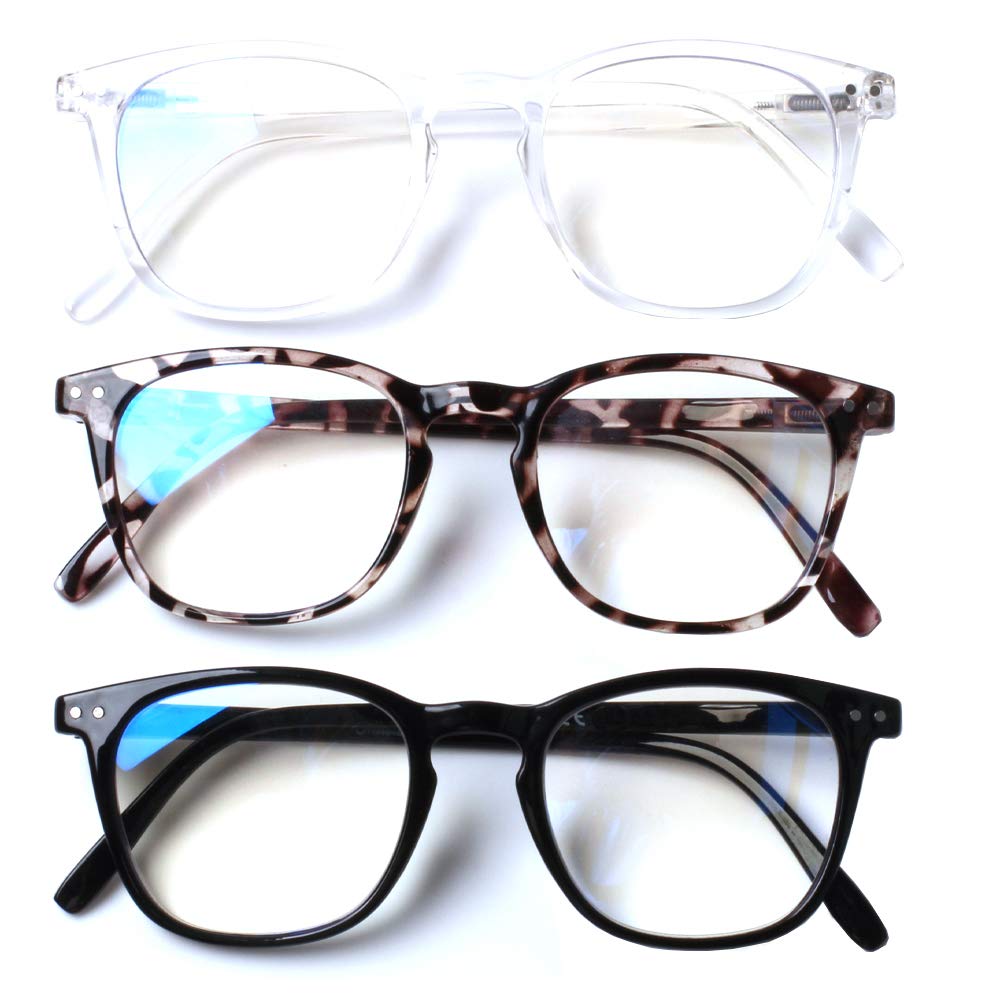 Henotin 3 Pack Blue Light Blocking Reading Glasses - Anti UV Computer Readers with Spring Hinge for Men & Women (Mixed Color, 0.75 Magnification) - Perfect for Office Work, Gaming & Screen Time Protection
