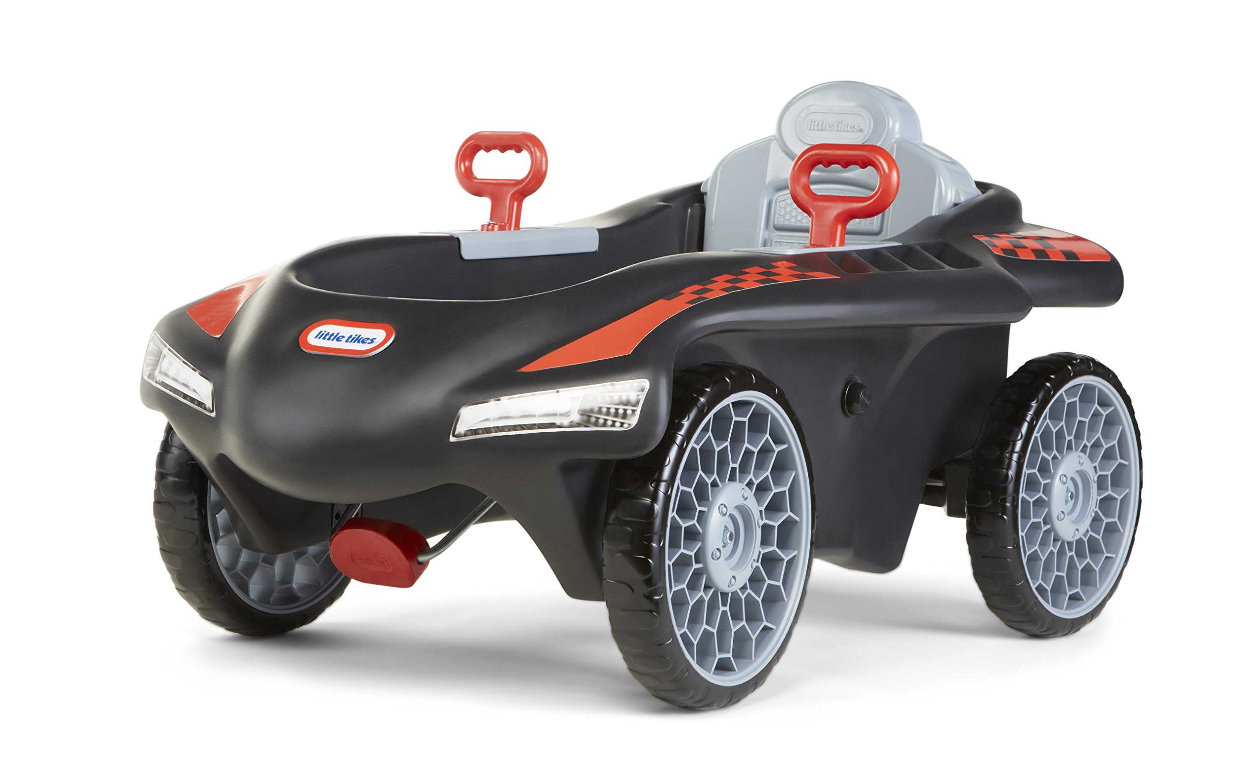 Little Tikes Jett Car Racer Black - Adjustable Seat Ride On Toy with Steering Wheel for Kids 3-10 Years | Dual Handle Rear Wheel Control, Fun Push Car for Boys & Girls | Perfect Birthday Gift & Outdoor Play Toy for Toddlers