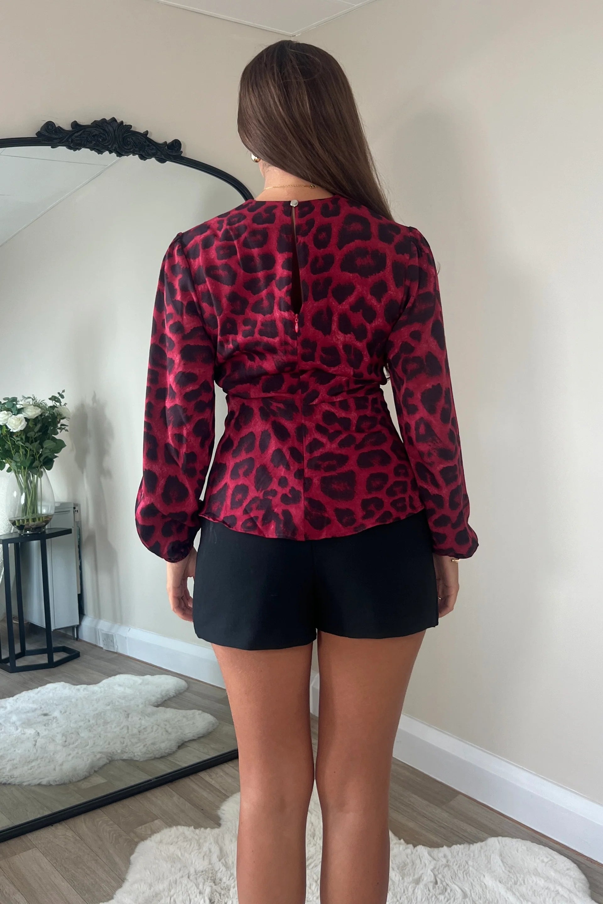 Brook Tie Front Blouse - Elegant Wine Red & Animal Print Women's Top for Casual Wear, Office & Date Night Outfits