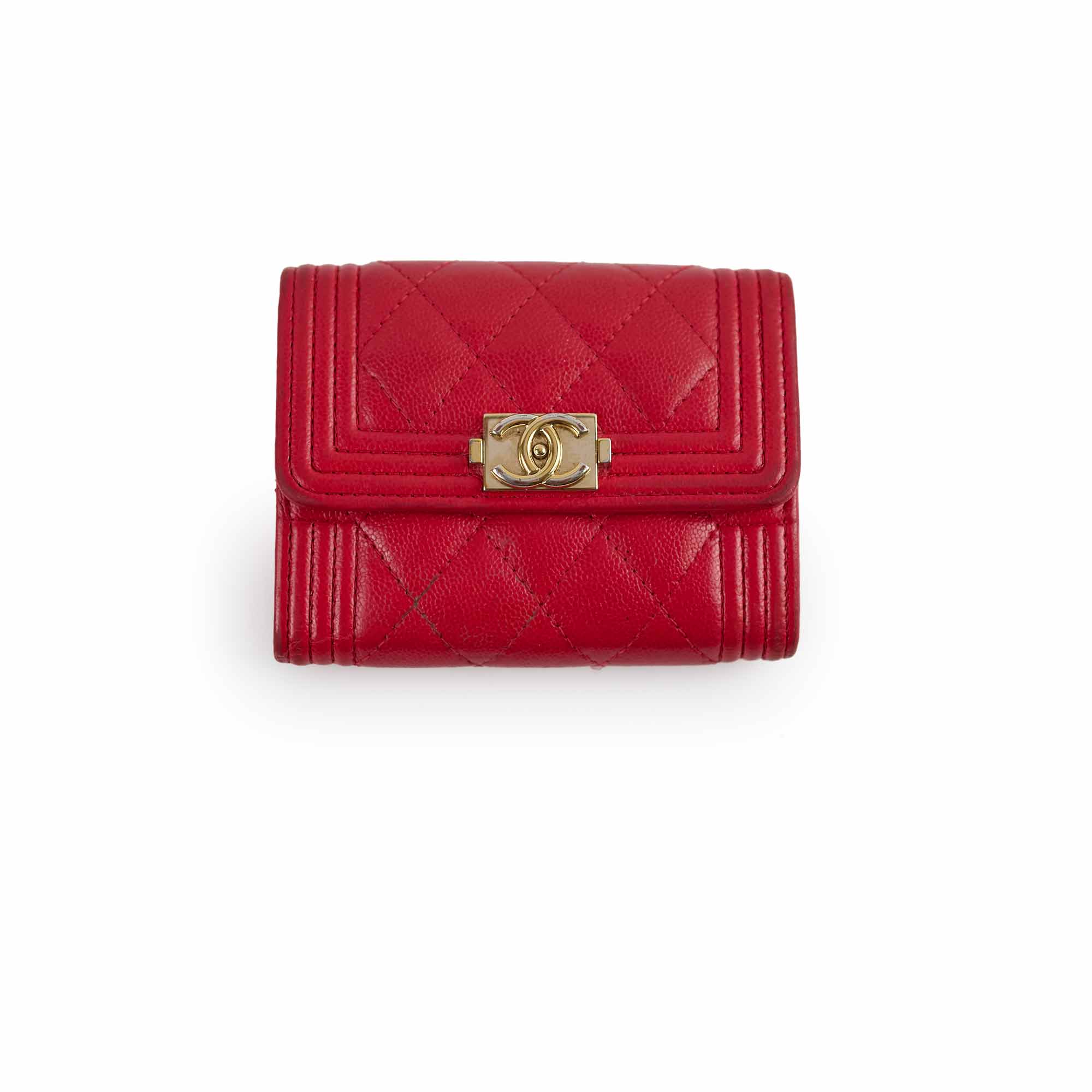 Chanel Boy Card Holder in Caviar Leather - Genuine Red Luxury Wallet for Women | Perfect for Everyday Use, Travel & Gift Giving