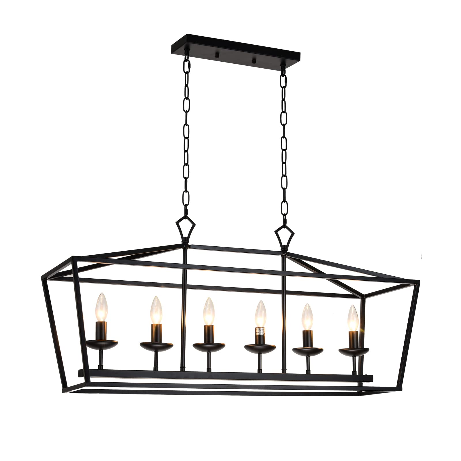 Shine Decor 6-Light Kitchen Island Linear Chandelier - Large Farmhouse Black Pendant Lighting for Dining Room & Kitchen - Vintage Candle-Style Hanging Light Fixture with Adjustable Height for Sloped Ceilings - Perfect for Farmhouse, Rustic & Industrial Home Decor Over Dining Tables & Kitchen Islands