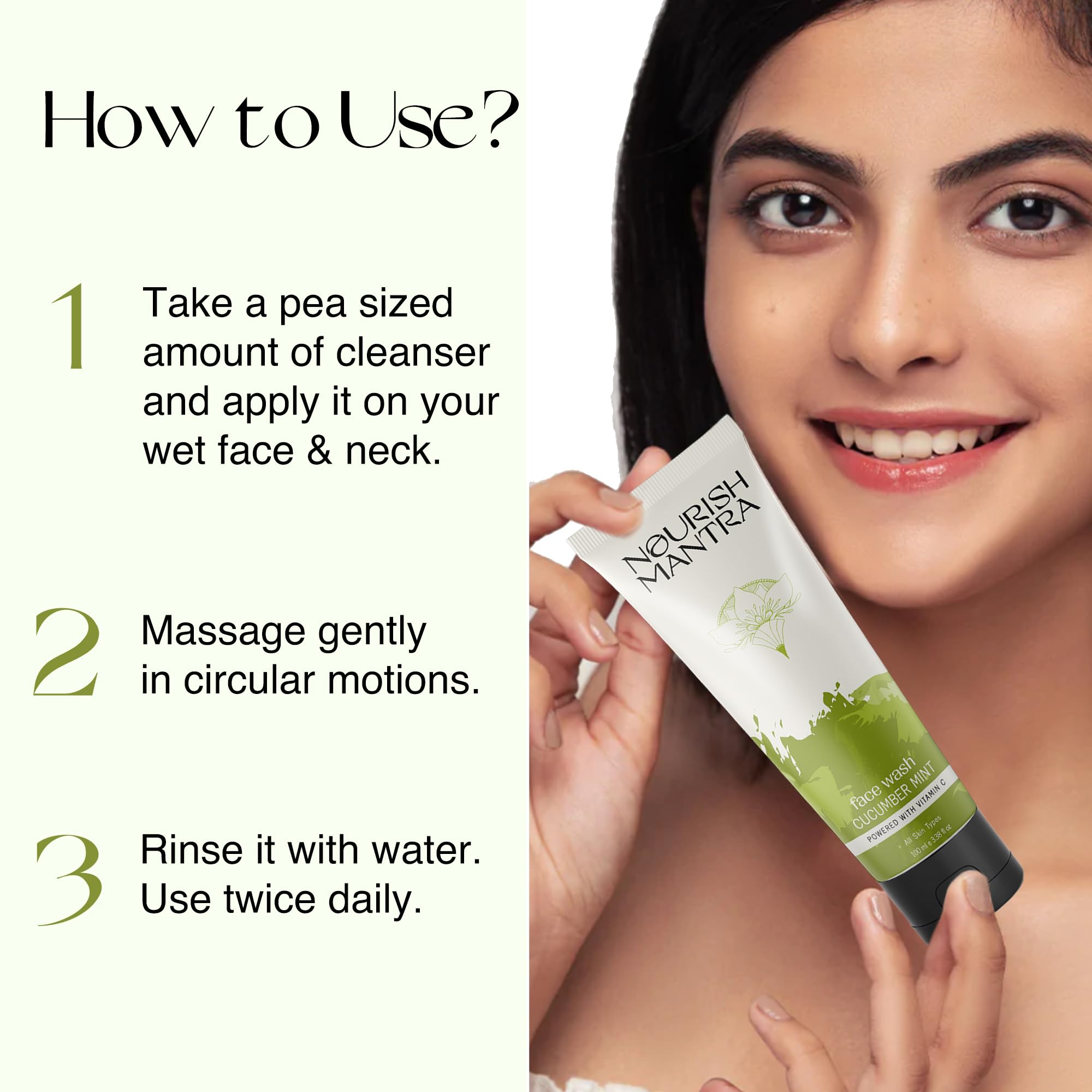 Nourish Mantra Cucumber Mint Upvan Face Wash (100ml) - Vitamin C, Cucumber & Niacinamide Infused | Gentle Cleanser for All Skin Types | Paraben & SLS/SLES Free | Hydrating & Refreshing for Daily Skincare Routine