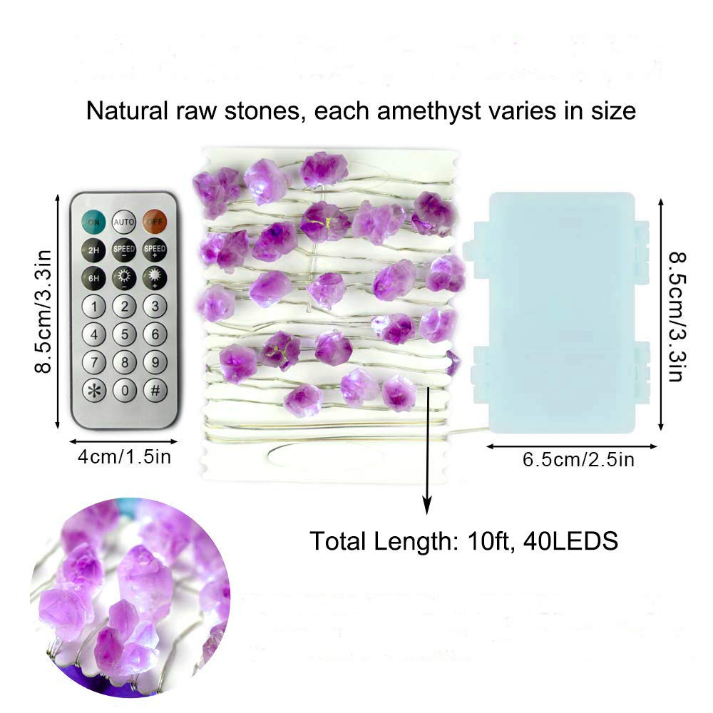 40LED Amethyst Crystal String Lights - 10ft Battery Operated with Remote Control, Decorative Fairy Lights for Bedroom, Party, Wedding, Birthday & Indoor Decor | Waterproof & Dimmable | Perfect for Christmas Tree, Garden, Patio and Home Ambiance Lighting