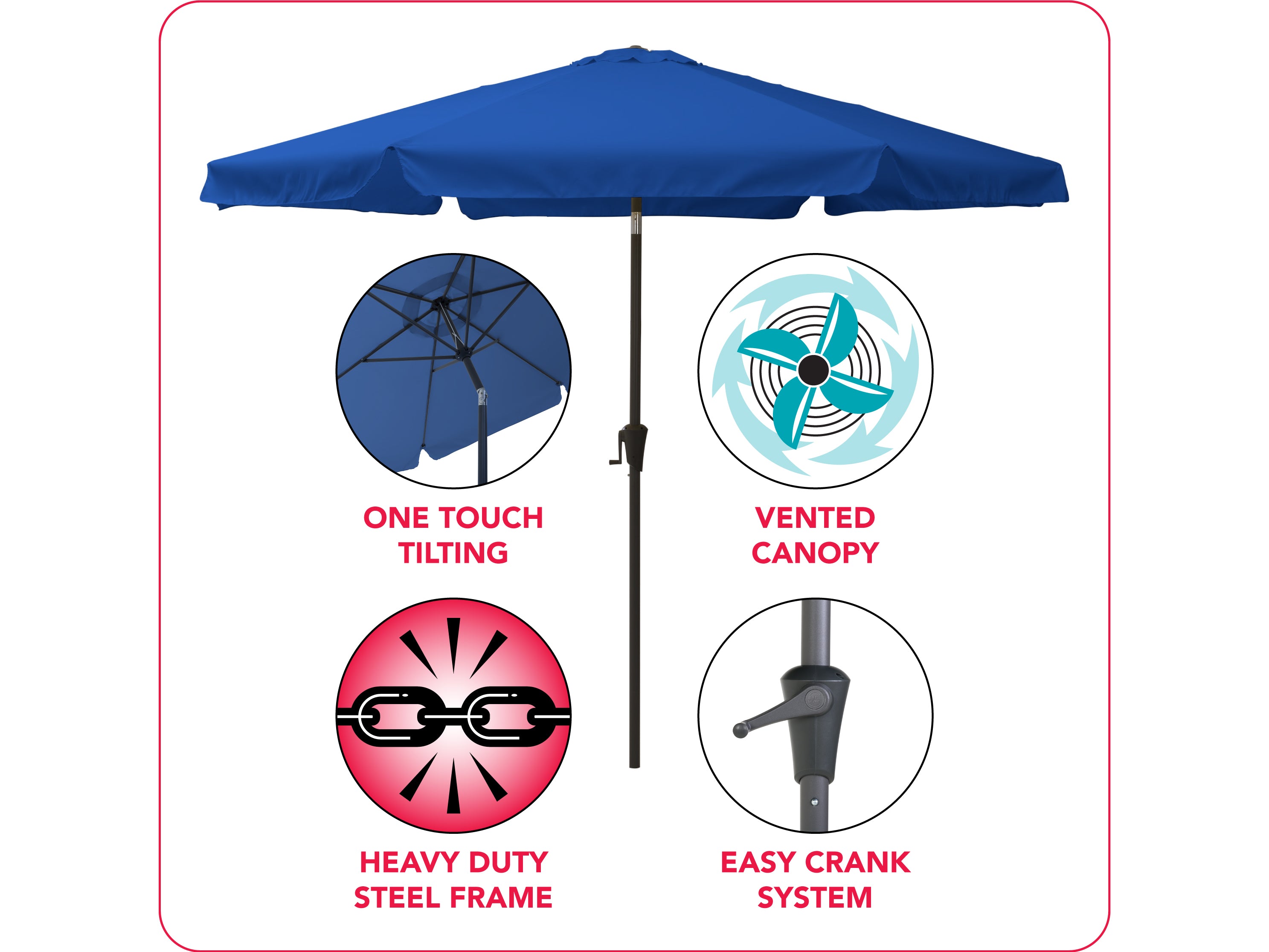 10ft Round Cobalt Blue Outdoor Patio Umbrella - UV Protection, Waterproof, Heavy Duty - Perfect for Poolside, Backyard, Garden, and Outdoor Dining Areas