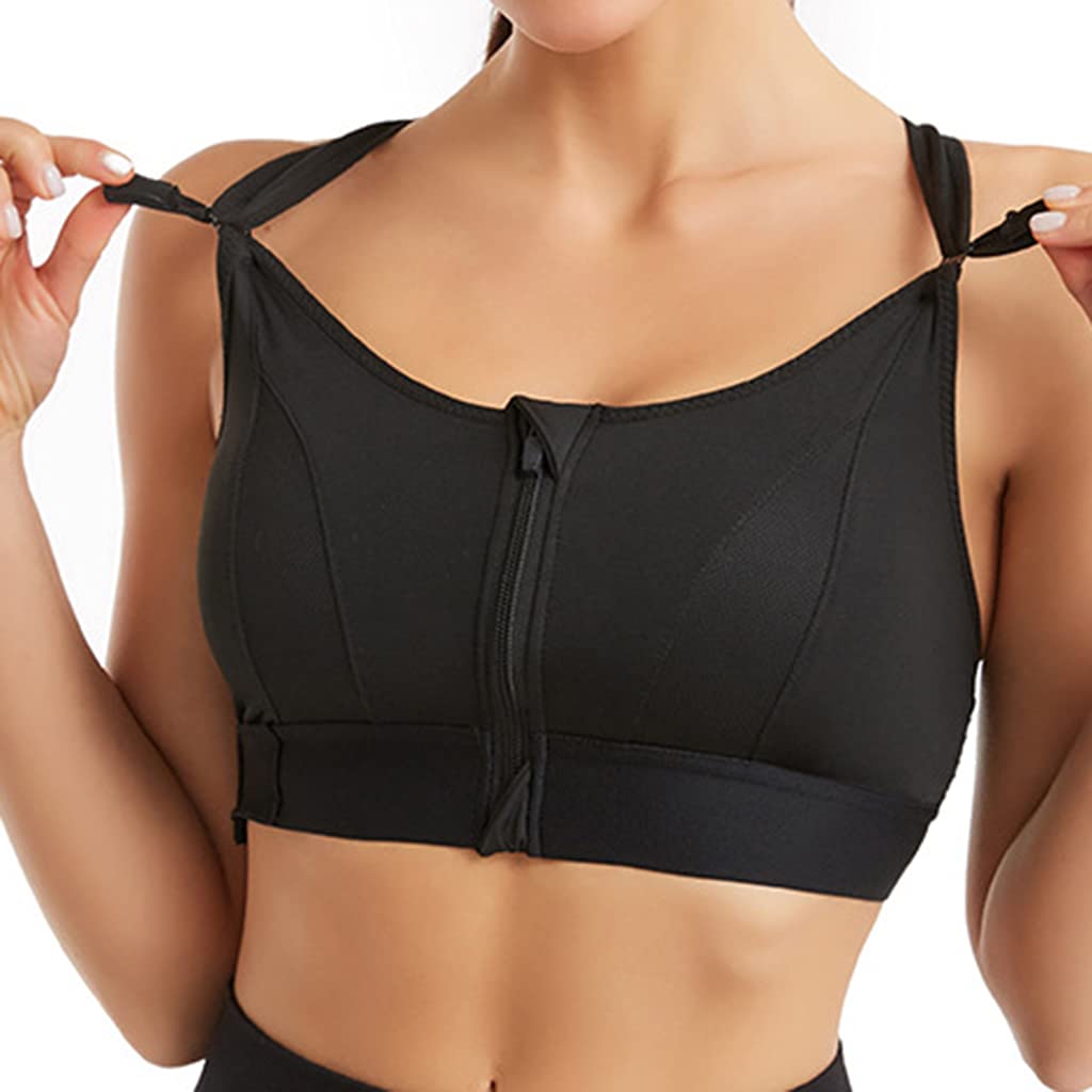 JUUCWOUT Adjustable Wireless Supportive Sports Bra - Front Zip Closure, Adjustable Straps for Women | Perfect for Yoga, Running & High-Impact Workouts