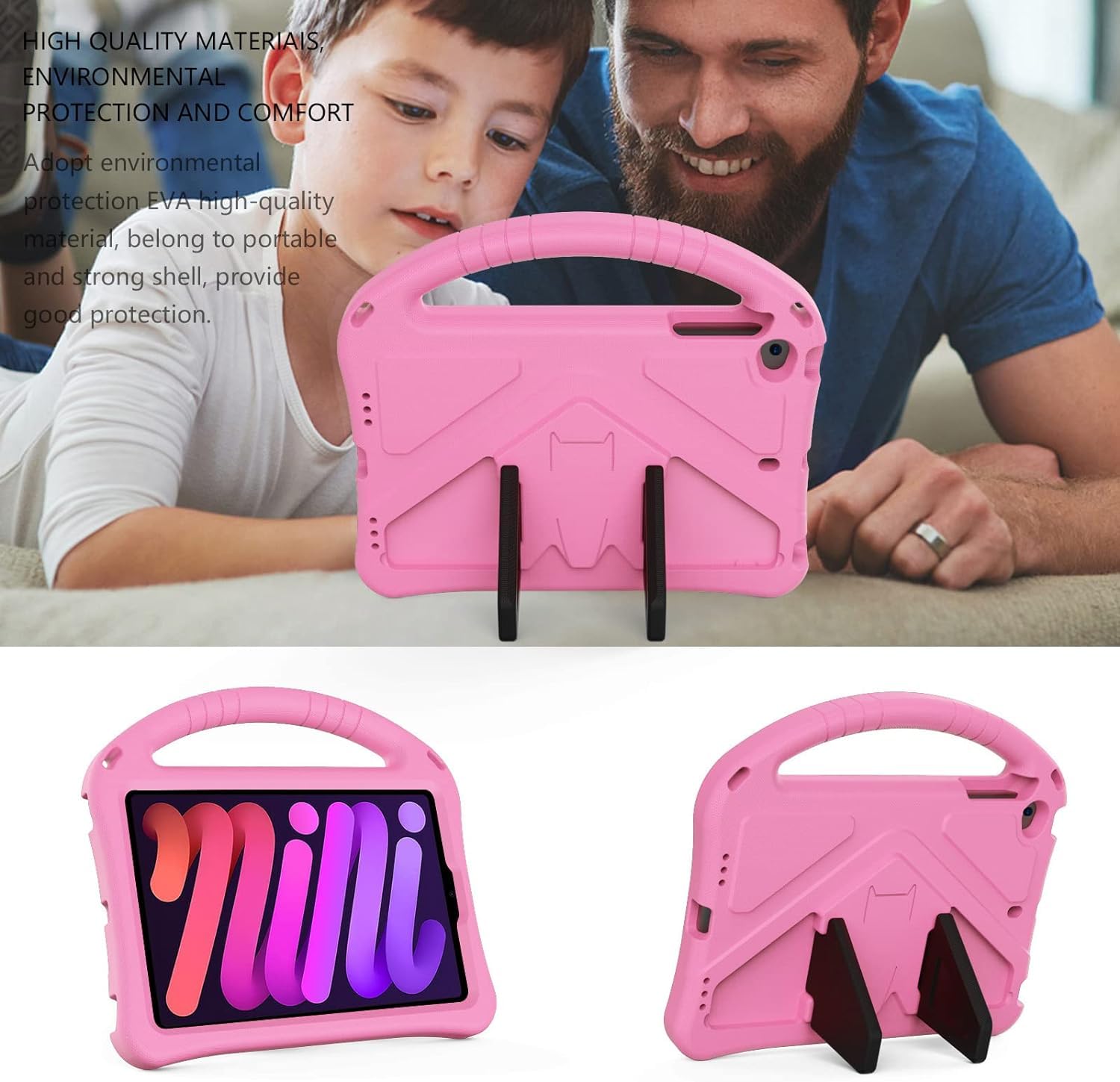 JGY Shockproof Kids Case for iPad 10.2-inch (7th/8th/9th Gen) - Durable EVA Handle Stand with Pencil Holder | Protective Rugged Tablet Cover for Boys & Girls | Perfect for School, Travel & Home Use (Pink)