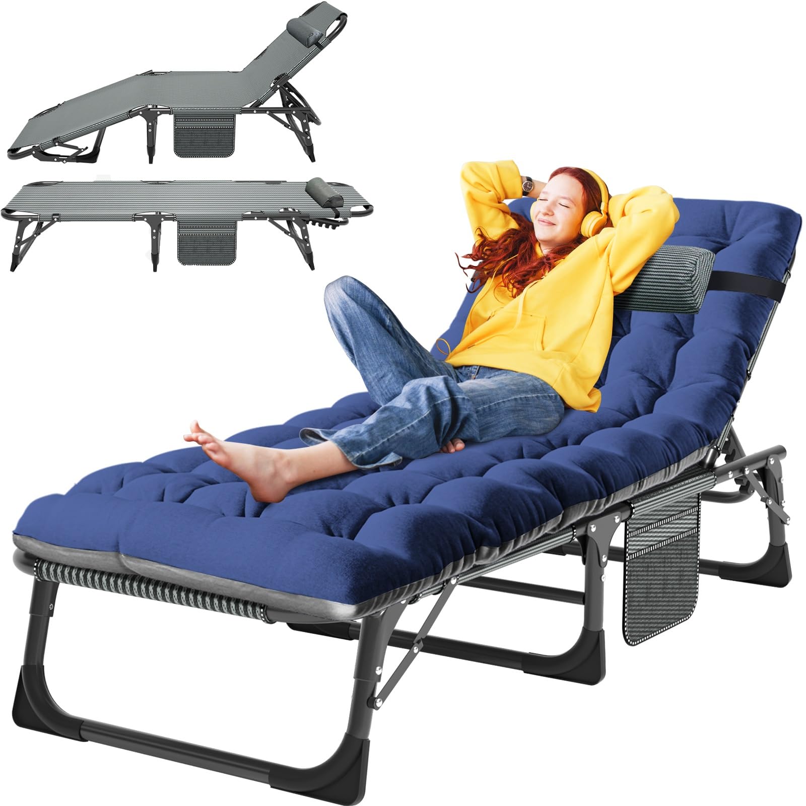 5-Position Reclining Folding Chaise Lounge Chair - Portable Outdoor Patio Sun Lounger for Adults - Perfect for Poolside, Beach, Camping, Backyard & Sunbathing - Heavy Duty Sun Tanning Sleeping Cot for Lawn, Deck & Garden Relaxation