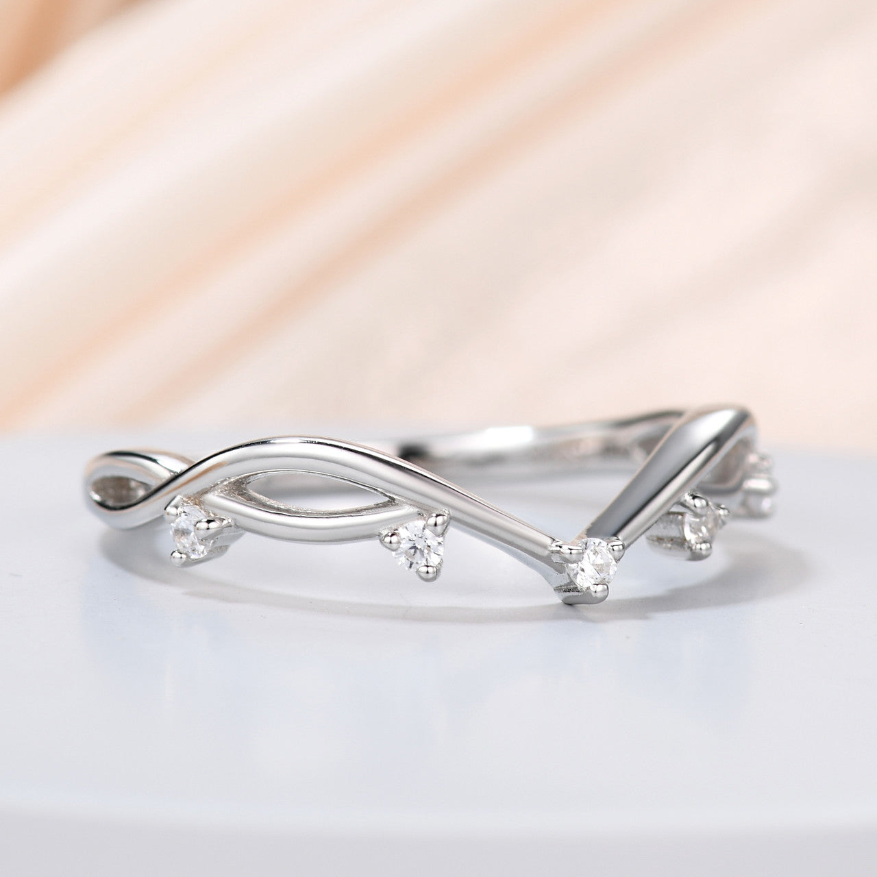 Twig Branch Diamond Wedding Band - 14K White Gold & Sterling Silver Anniversary Ring for Women - Nature-Inspired Twig Vine Design for Engagement, Proposal & Special Occasions