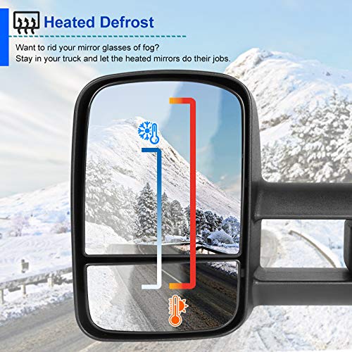 Spec-D Power Towing Mirrors for Trucks & SUVs - Heated, Power-Adjustable, Smoked Lens - Perfect for Towing Trailers, Boats & RVs