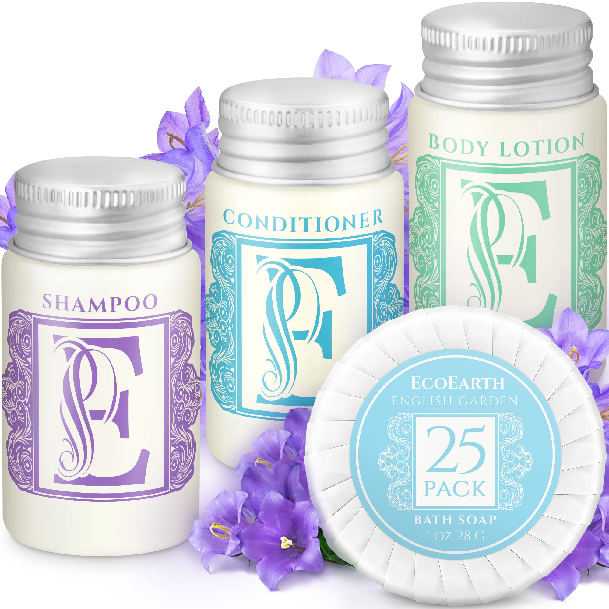 Premium 1 Oz Luxury Travel & Hotel Amenities Set (100 Pieces) - 25 Round Soaps, 25 Shampoos, 25 Conditioners & 25 Lotions | Eco-Friendly Guest Toiletries with Gift Packaging | Perfect for Hotels, Spas, Weddings & Corporate Events
