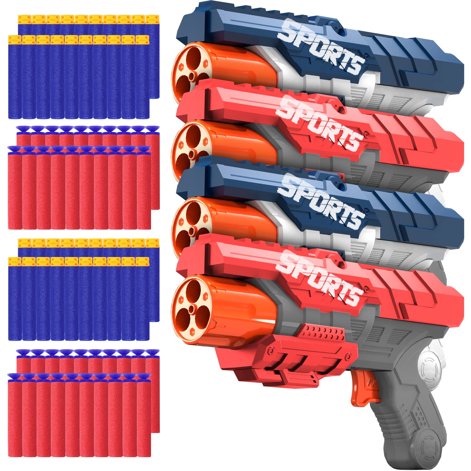 POKONBOY 4 Pack Foam Blaster Guns - Compatible with Nerf Guns & Bullets, Toy Guns for Boys & Girls with 80 Pack Refill Darts - Fun Hand Gun Toys for Kids Ages 6-8 - Perfect for Birthday Gifts, Christmas Presents & Outdoor Nerf Battles