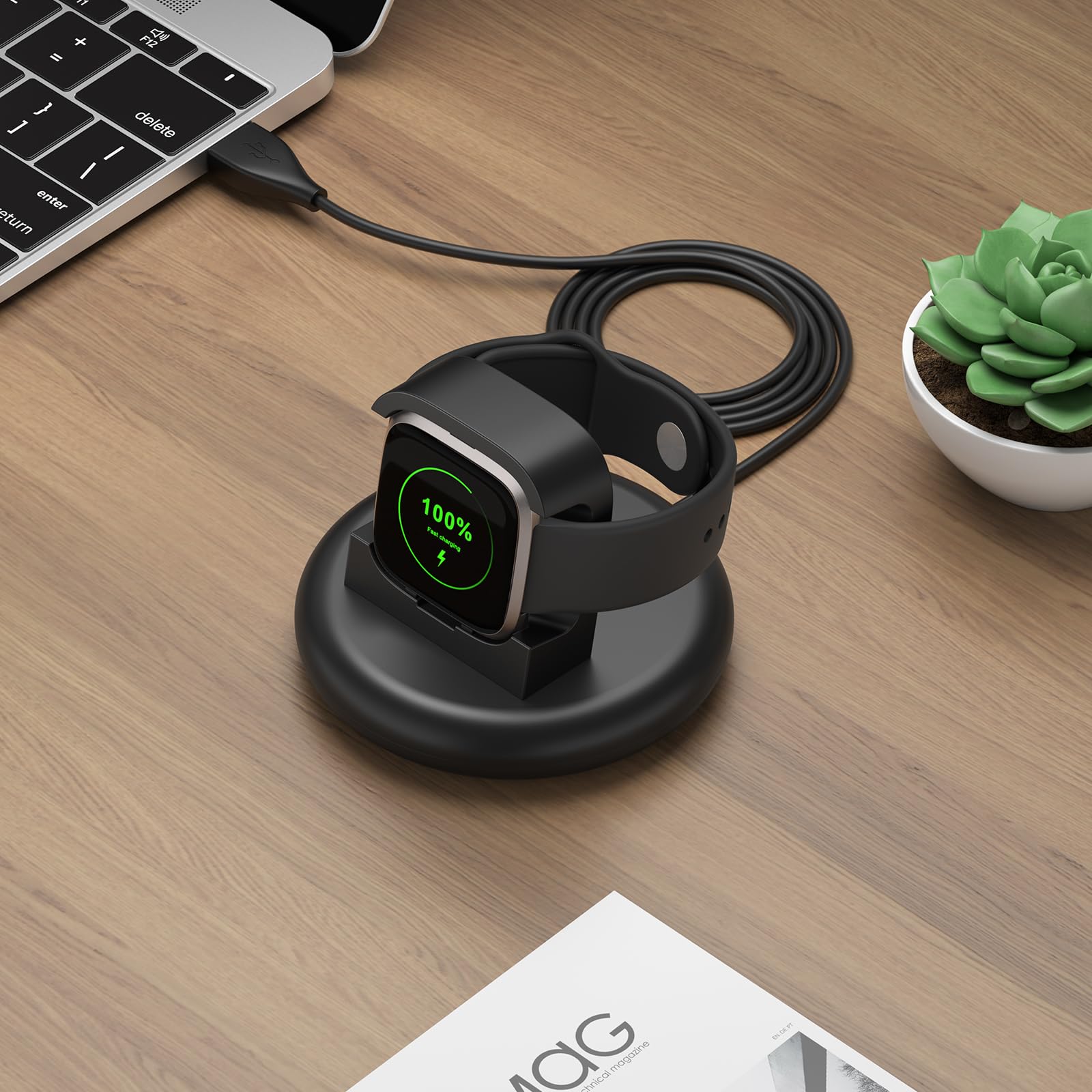 Upgraded Fitbit Versa 2 Charger Dock Stand with Charging Cable - Replacement Charging Accessories for Versa 2 Only (Not Compatible with Versa/Versa Lite) - Perfect for Home, Office & Travel Use