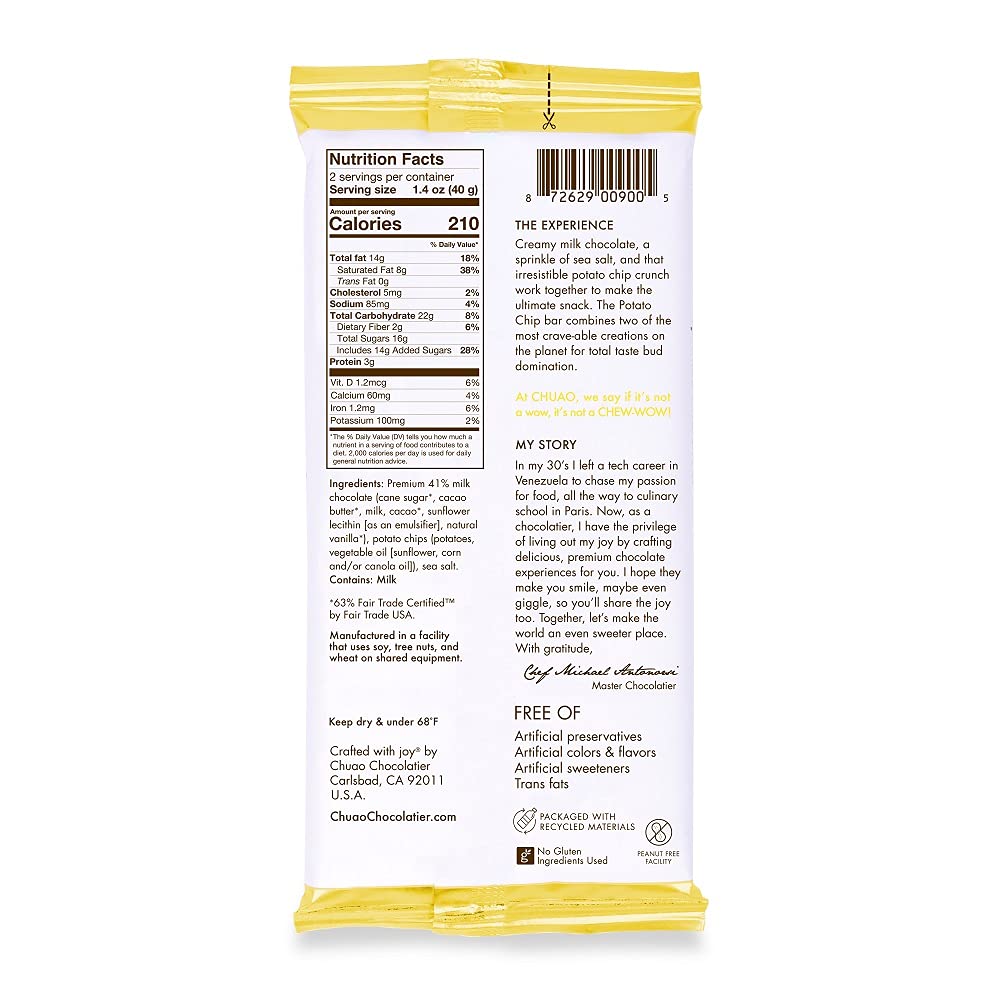 Chuao Chocolatier Potato Chip Milk Chocolate Bars - Gourmet No Preservatives Chocolate - 12 Count Pack for Gifts, Christmas, Birthday, Thank You, Care Packages - Perfect for Parties, Office Treats & Dessert Platters