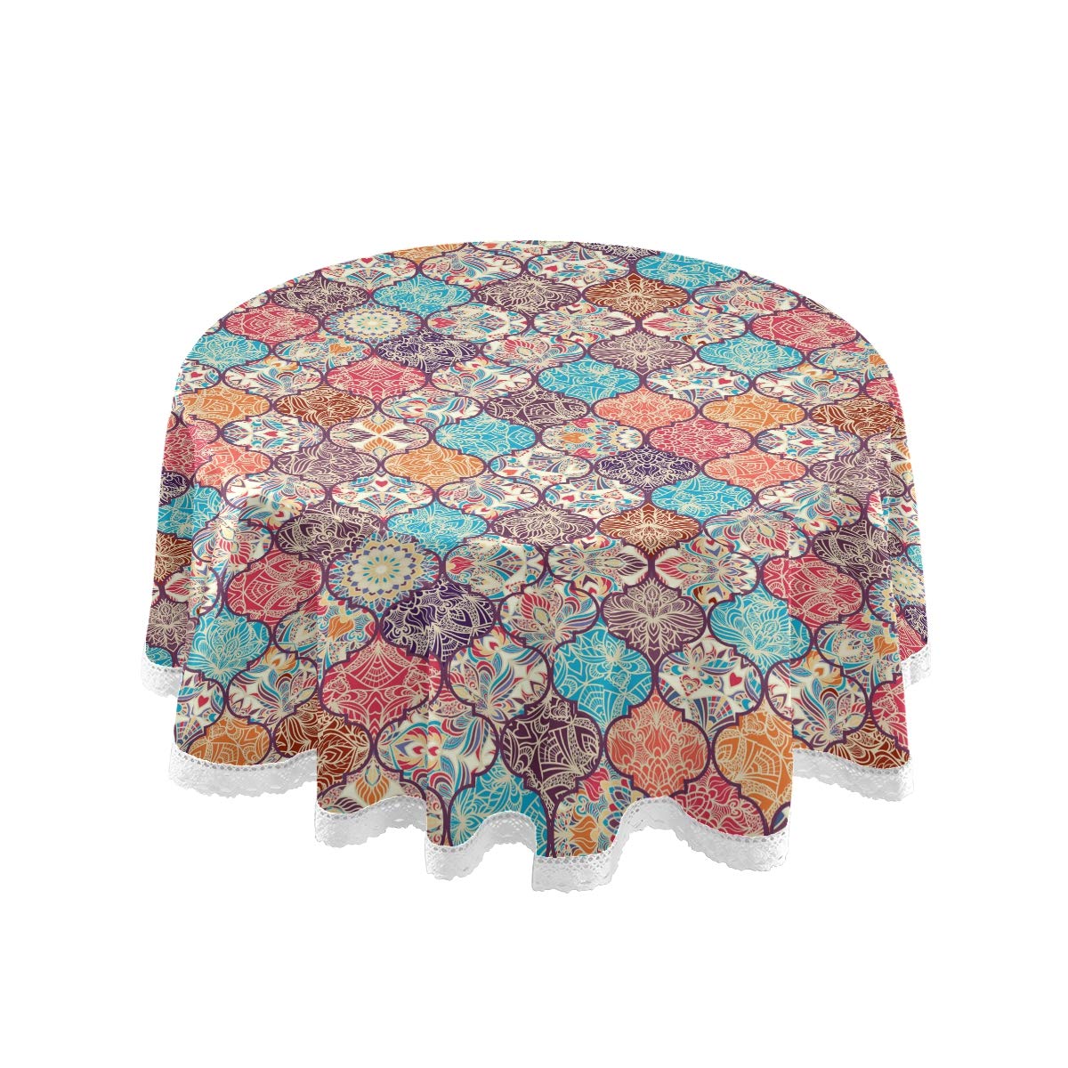 Senya 60-Inch Round Tablecloth - Colorful Boho Moroccan Decorative Table Cover for Circular Dining Tables | Perfect for Dinner Parties, Boho Weddings & Outdoor Gatherings