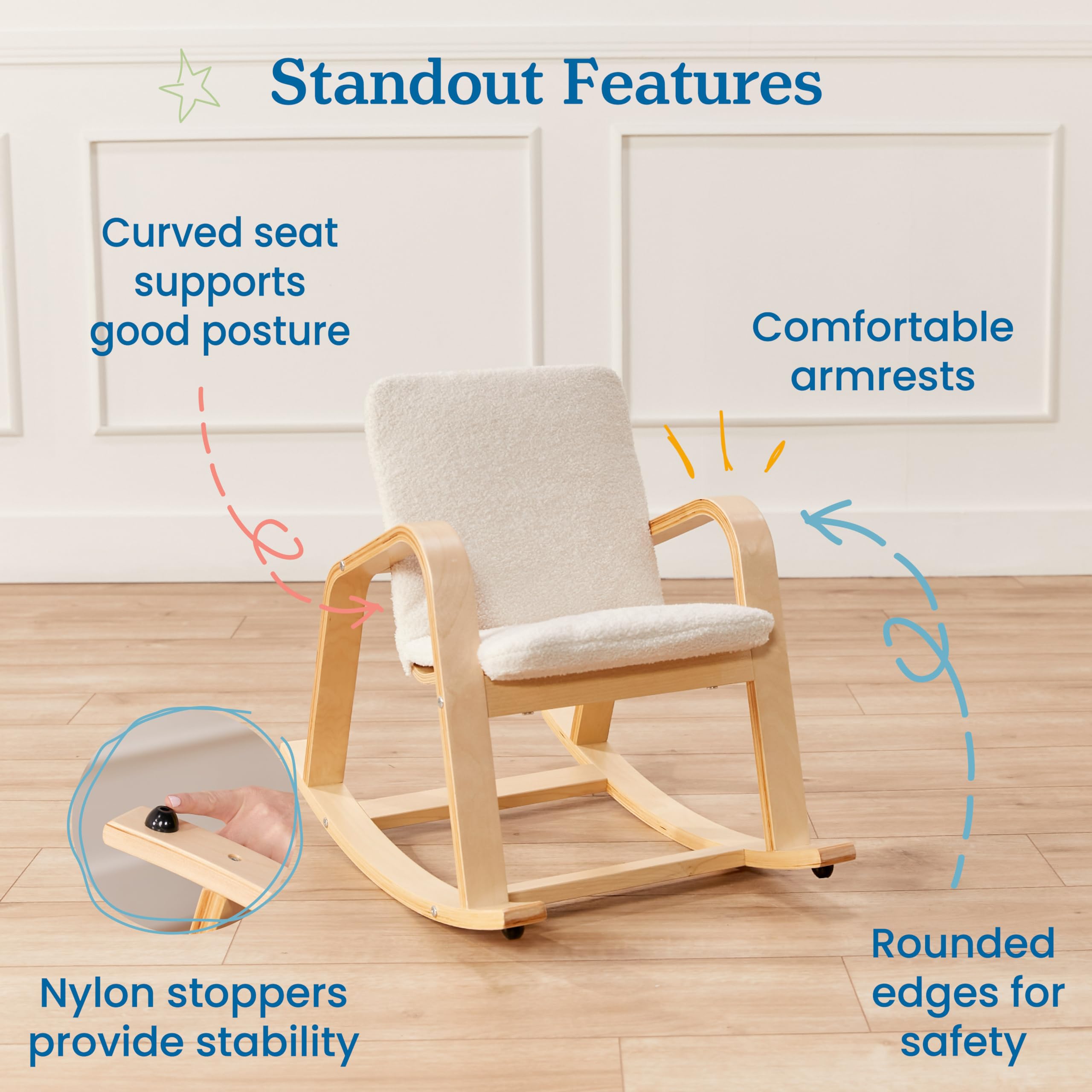 ECR4Kids Bentwood Rocking Chair with Cushion - Natural Wood Toddler Rocker for Nursery, Playroom & Classroom - Kids Furniture for Reading, Relaxing & Pretend Play
