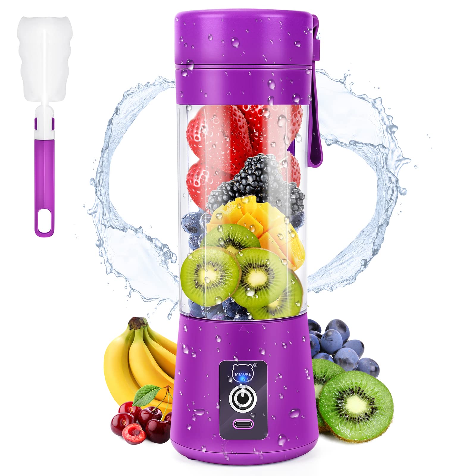 Portable USB Rechargeable Mini Blender - MIAOKE 3D 6-Blade Personal Smoothie Maker for Juice, Shakes & Drinks - Perfect for Home, Office, Gym & Travel - Dark Purple