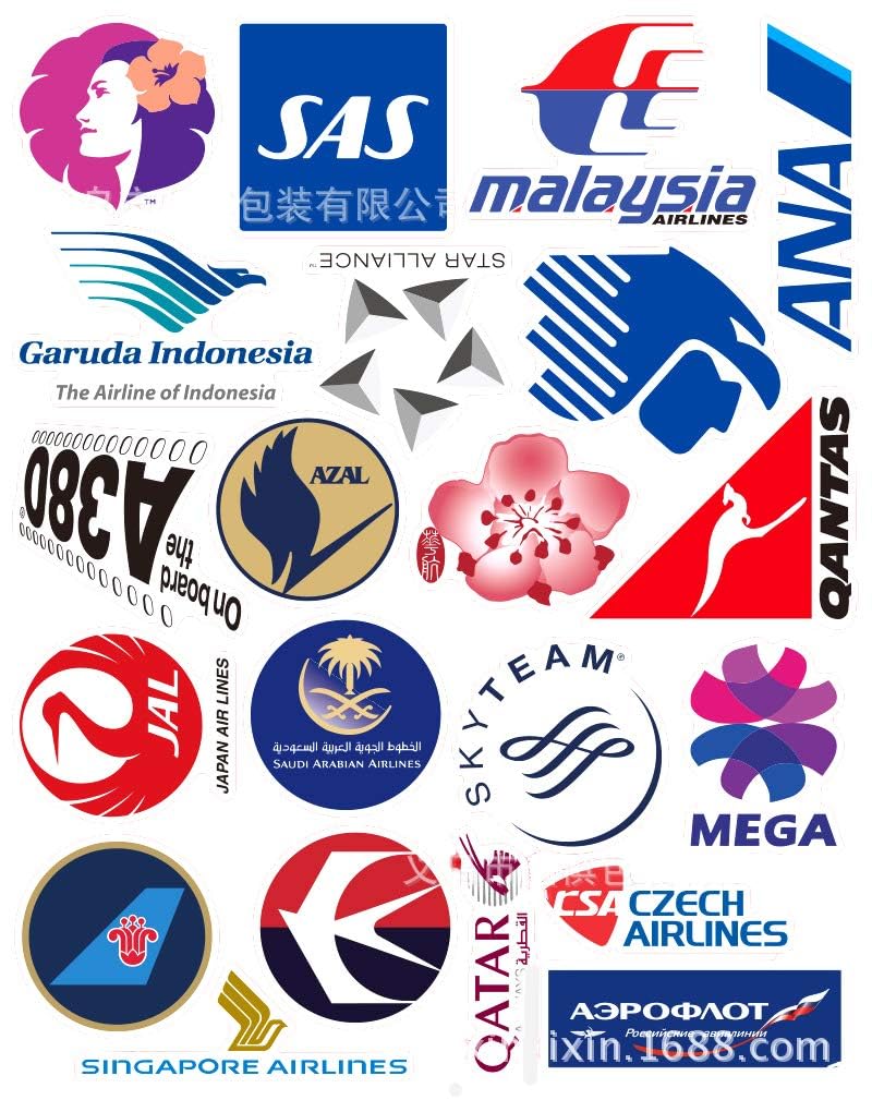 55 Pcs Airline Logo Stickers - Waterproof Vinyl Decals for Water Bottles, Laptops, Luggage, Cars & Bikes - Perfect for Travel Enthusiasts & Aviation Lovers (Great for DIY Projects, Scrapbooking & Personalizing Belongings)