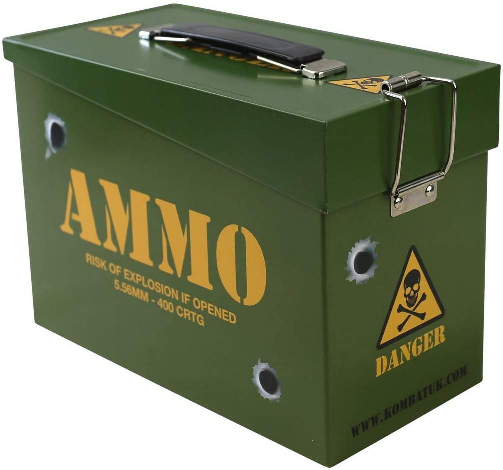 Kombat UK Kids Army Ammo Tin - Multifunctional Toy Storage Box & Lunch Box in Olive Green - Perfect for School, Picnics & Military-Themed Play