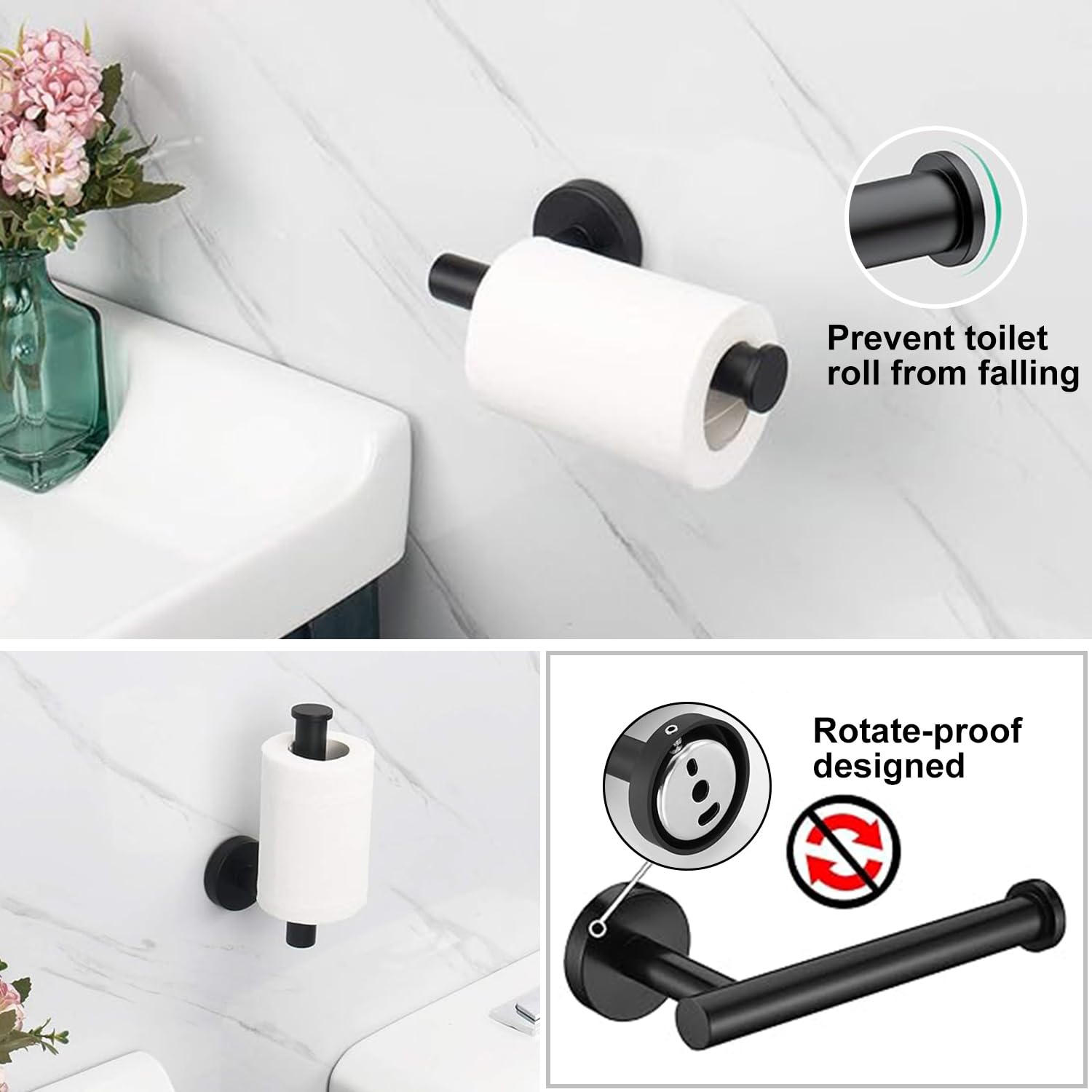 7-Piece Black Bathroom Accessories Set - SUS304 Stainless Steel Wall Mounted Towel Rack, Towel Holder & Bar for Modern Bathrooms - Perfect for Spa, Hotel & Home Decor