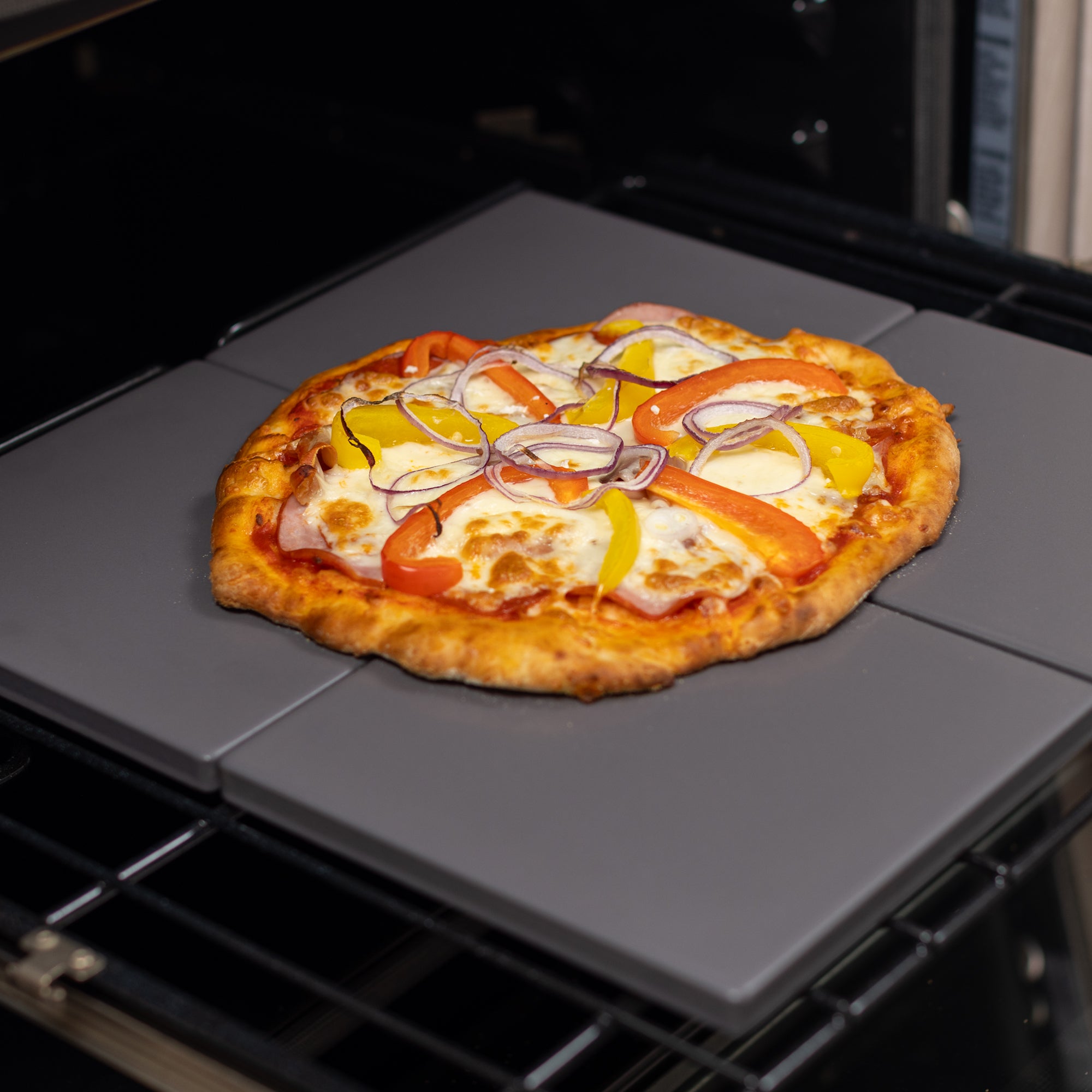 Premium 4-Piece Glazed Cordierite Square Pizza Stone Set - 7.5x7.5 Inch Grey Baking Stone for Perfect Homemade Pizza, Bread & Pastry - Ideal for Oven, Grill & Outdoor Cooking
