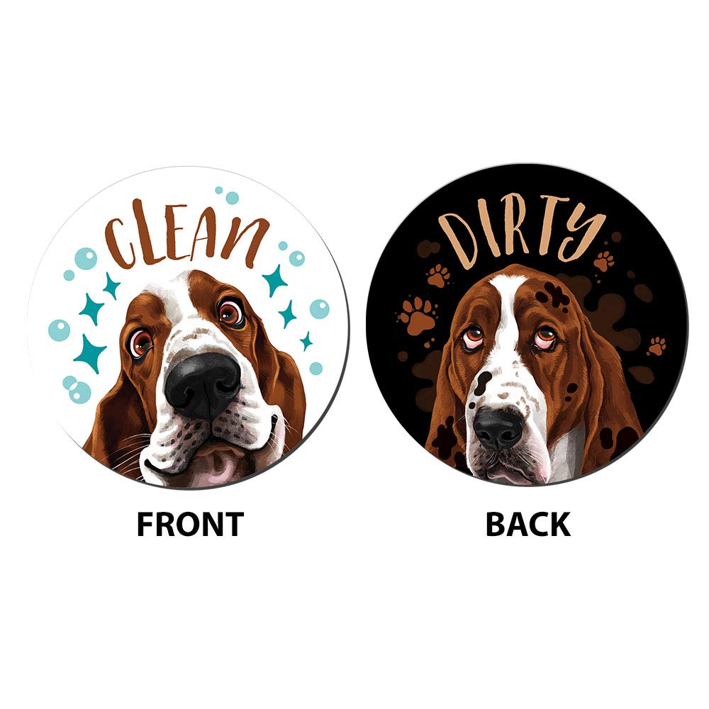 WIRESTER 3.5 Inch Double-Sided Dishwasher Clean/Dirty Sign - Basset Hound Dog Design Kitchen Decor for Dishwasher & Washing Machine - Perfect for Home, Office, and Restaurant Use