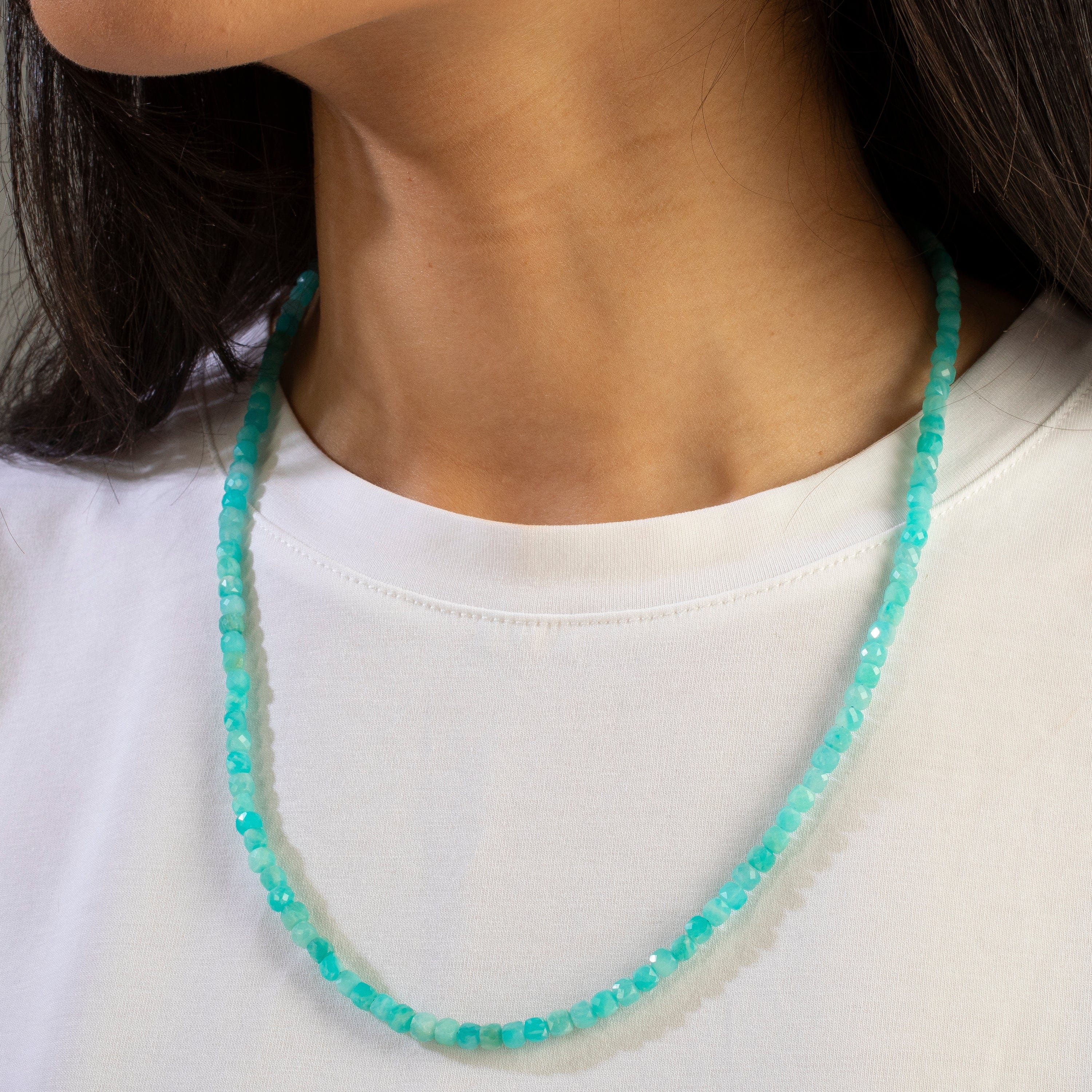 4mm Amazonite Faceted Cube Beaded Necklace & Multi-Wrap Bracelet Set - Healing Crystal Jewelry for Stress Relief, Meditation & Spiritual Balance - Perfect for Yoga, Reiki & Everyday Wear