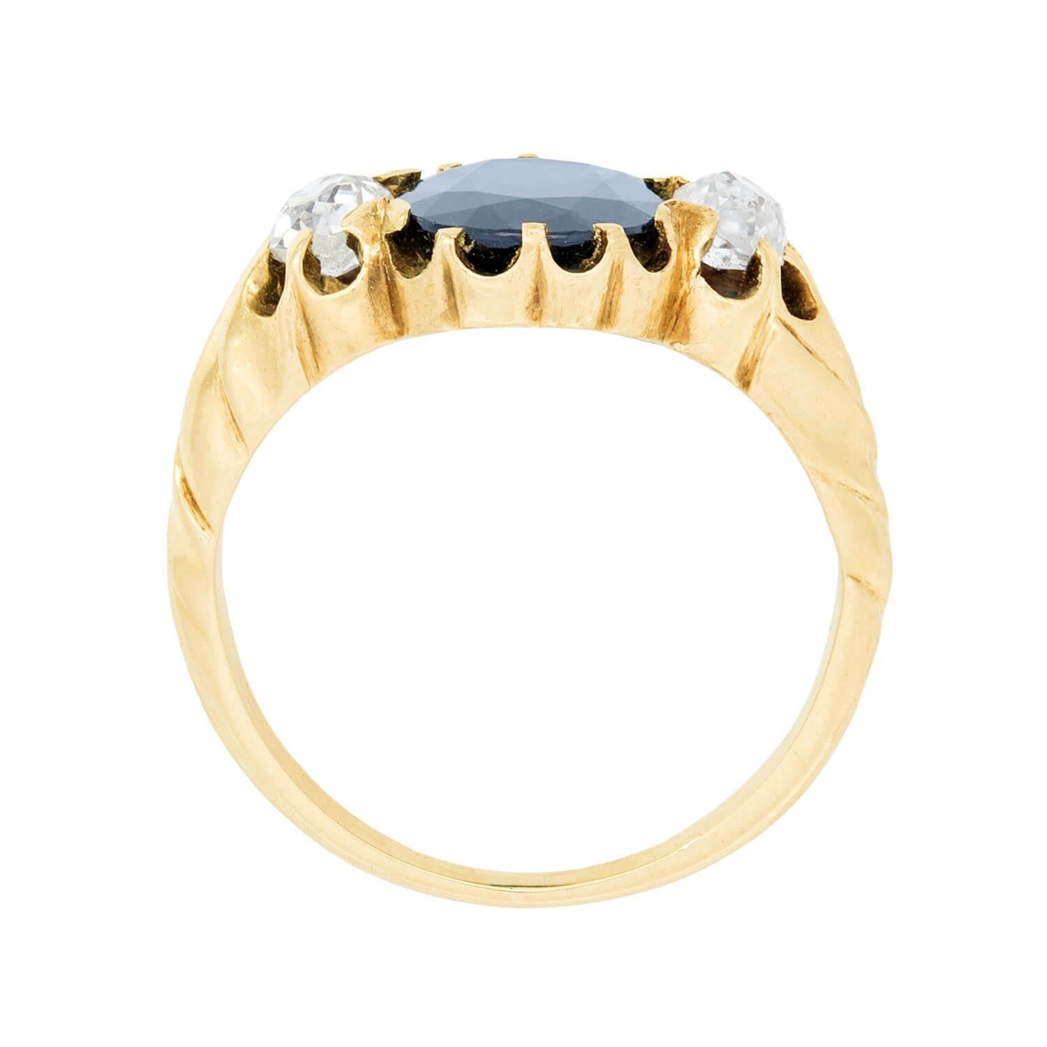 Exquisite Victorian 15K Gold 2.88ct Sapphire & Diamond Engagement Ring - Perfect for Weddings, Anniversaries & Special Occasions