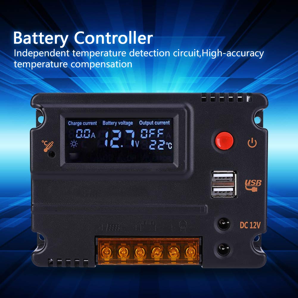 12V/24V Solar Charge Controller with LCD Display - Durable MPPT Regulator for 4S LiFePO4 Batteries - Perfect for RV, Marine, Off-Grid Solar Power Systems