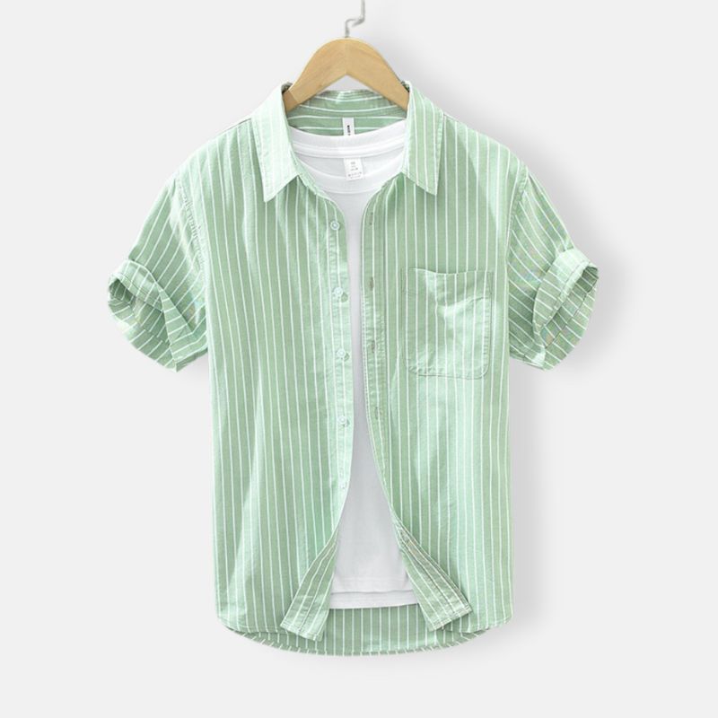 Antonio's Green Striped Summer Shirt for Men - Lightweight Casual Button Down Shirt for Beach, Vacation & Outdoor Activities