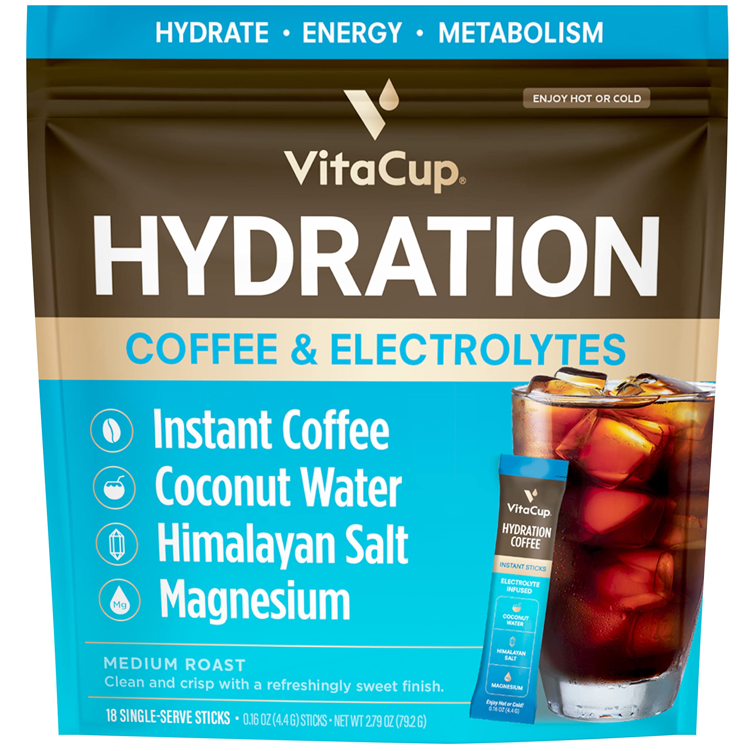 VitaCup Hydration Instant Coffee Sticks with Electrolytes & Coconut Water, Medium Roast (18 Count) | Keto & Collagen Vanilla Coffee Creamer with Superfoods & MCTs (10 oz) | Perfect for On-the-Go Energy & Keto Diet Support
