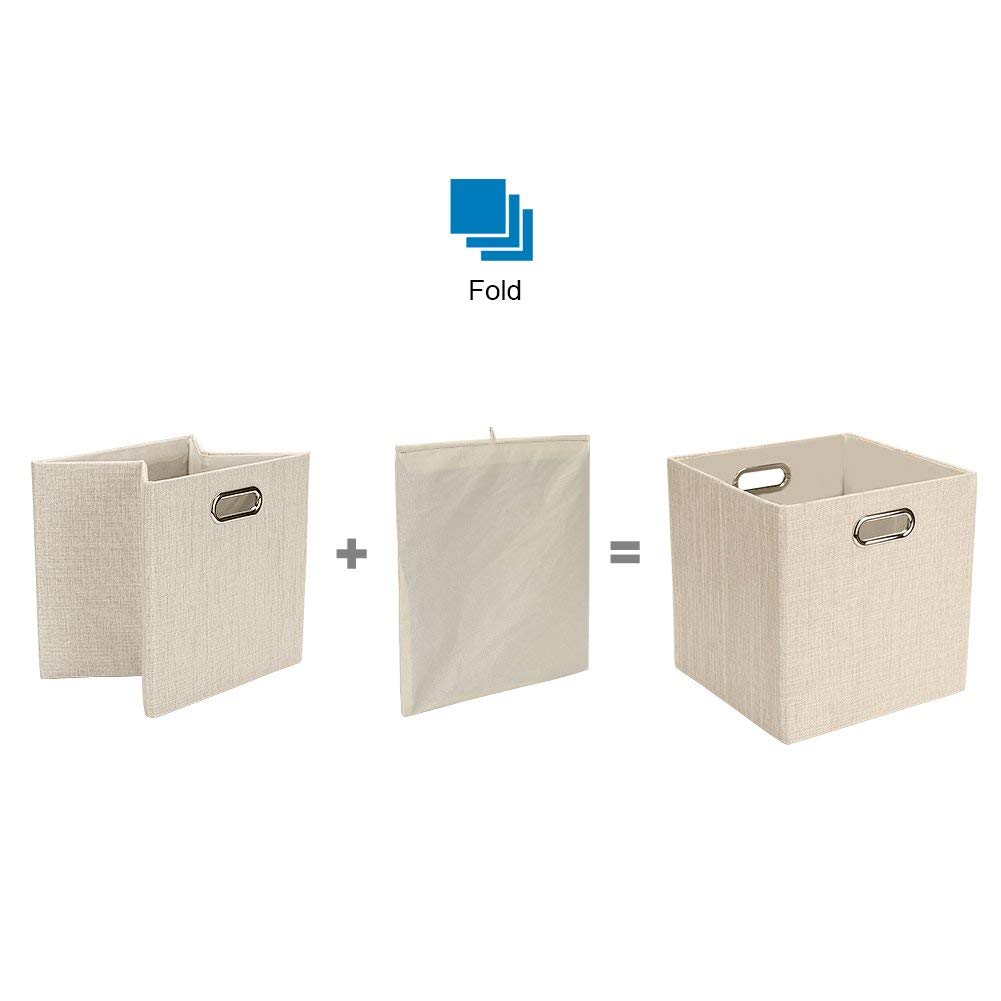 Posprica Collapsible Storage Cubes 11x11x11 Inch - 4 Pack Fabric Storage Bins & Organizer Drawers for Closet, Nursery, Office - Foldable Home Organization Containers in Beige