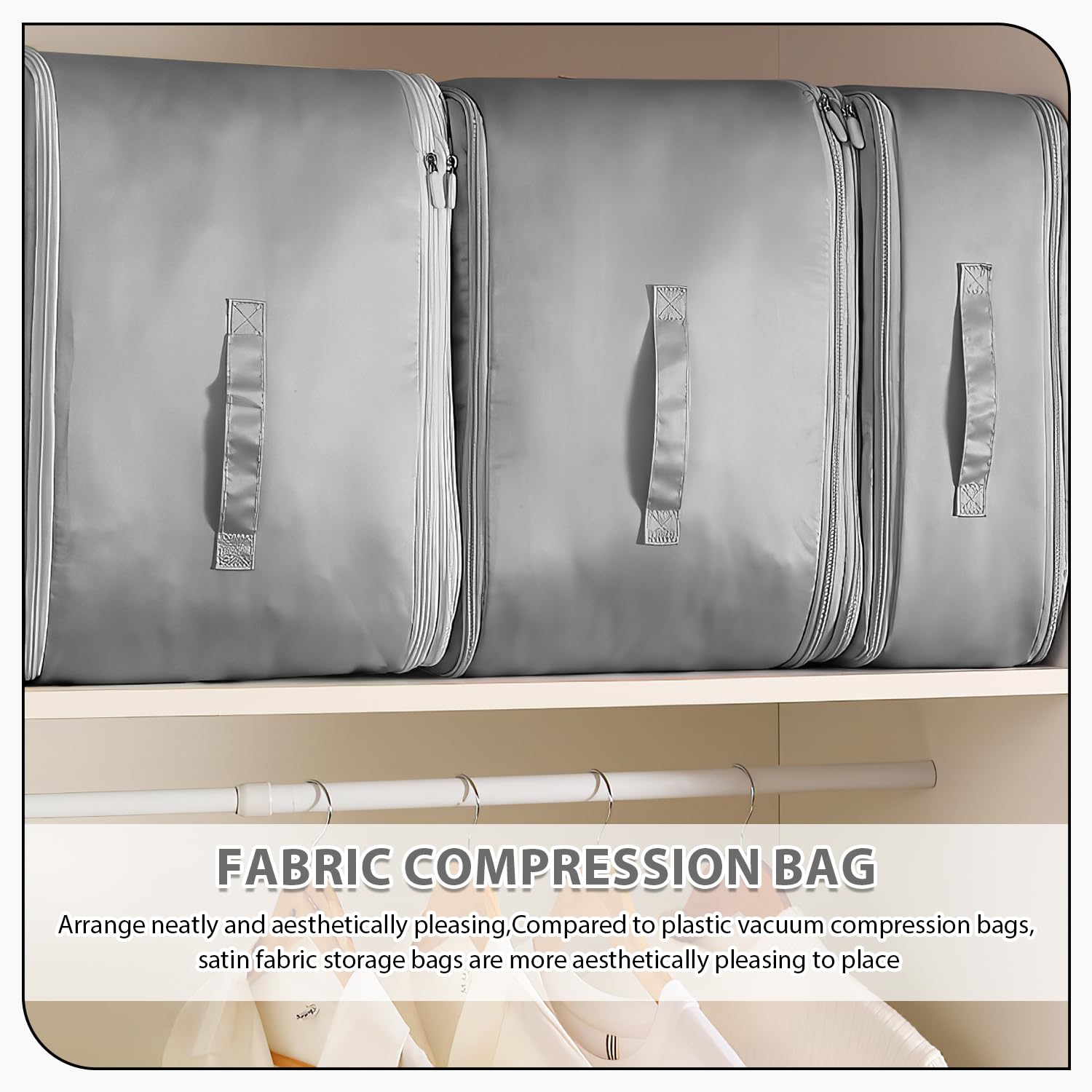 Ultra Space Saving Self Compression Storage Bags for Clothes, Blankets & Comforters - Large Grey Vacuum Seal Organizer | Perfect for Travel, Moving & Seasonal Clothes Storage