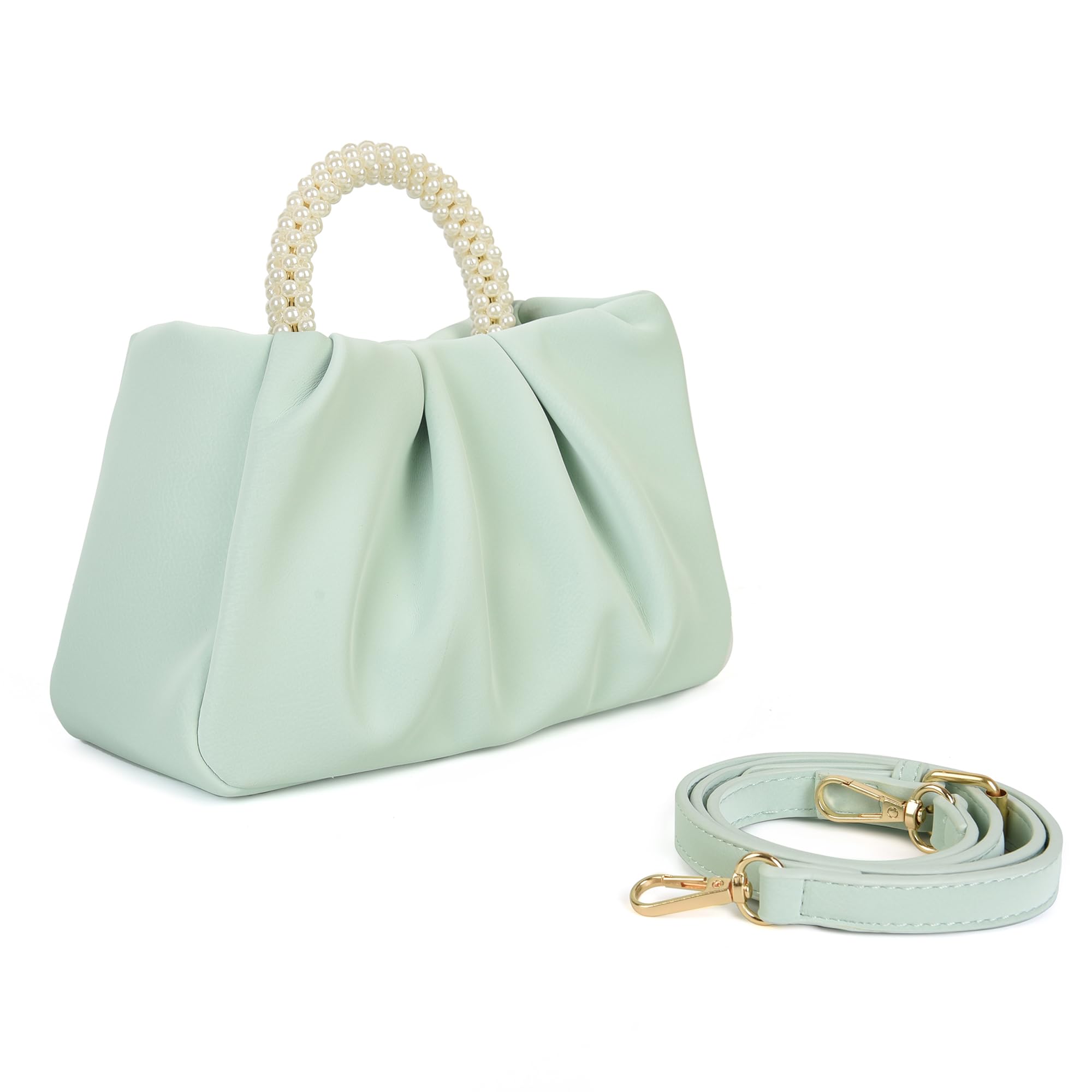Valleycomfy Women's Evening Clutch Pearl Purse - Soft Leather Ruched Crossbody Shoulder Bag for Party, Wedding & Special Occasions | Elegant Accessory for Date Night, Prom & Formal Events
